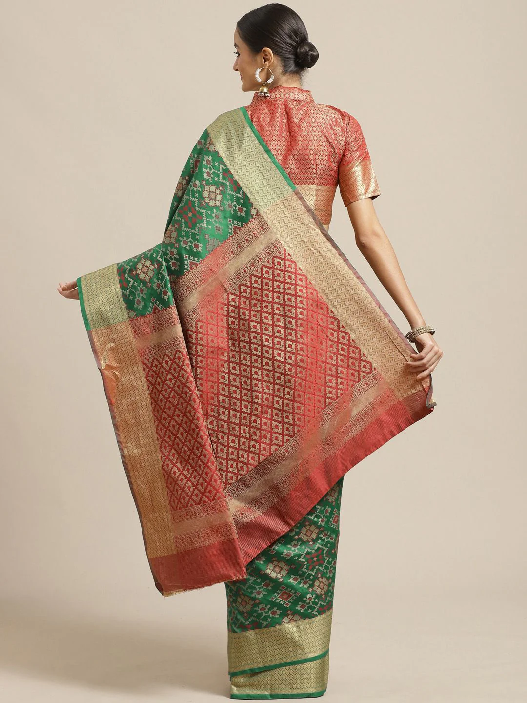 Saree mall Green & Golden Woven Design Banarasi Saree - Image 2