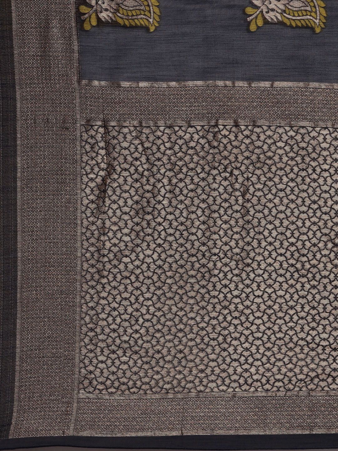 Saree mall Navy Blue Paisley Linen Blend Banarasi Saree - Image 4