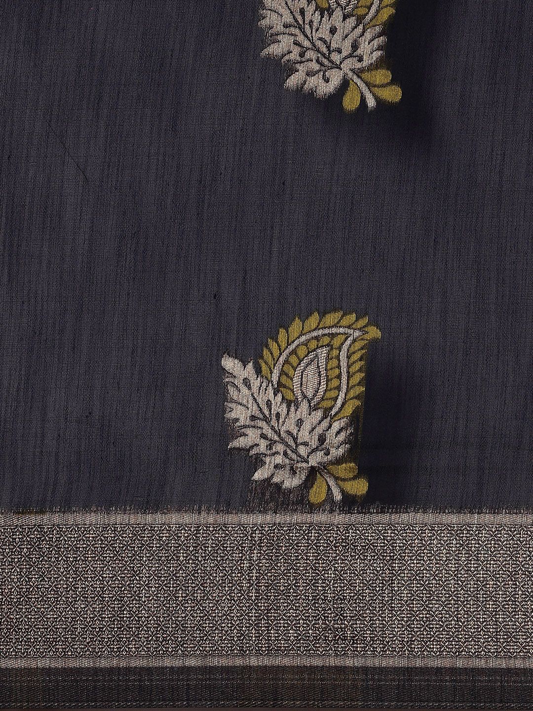 Saree mall Navy Blue Paisley Linen Blend Banarasi Saree - Image 5