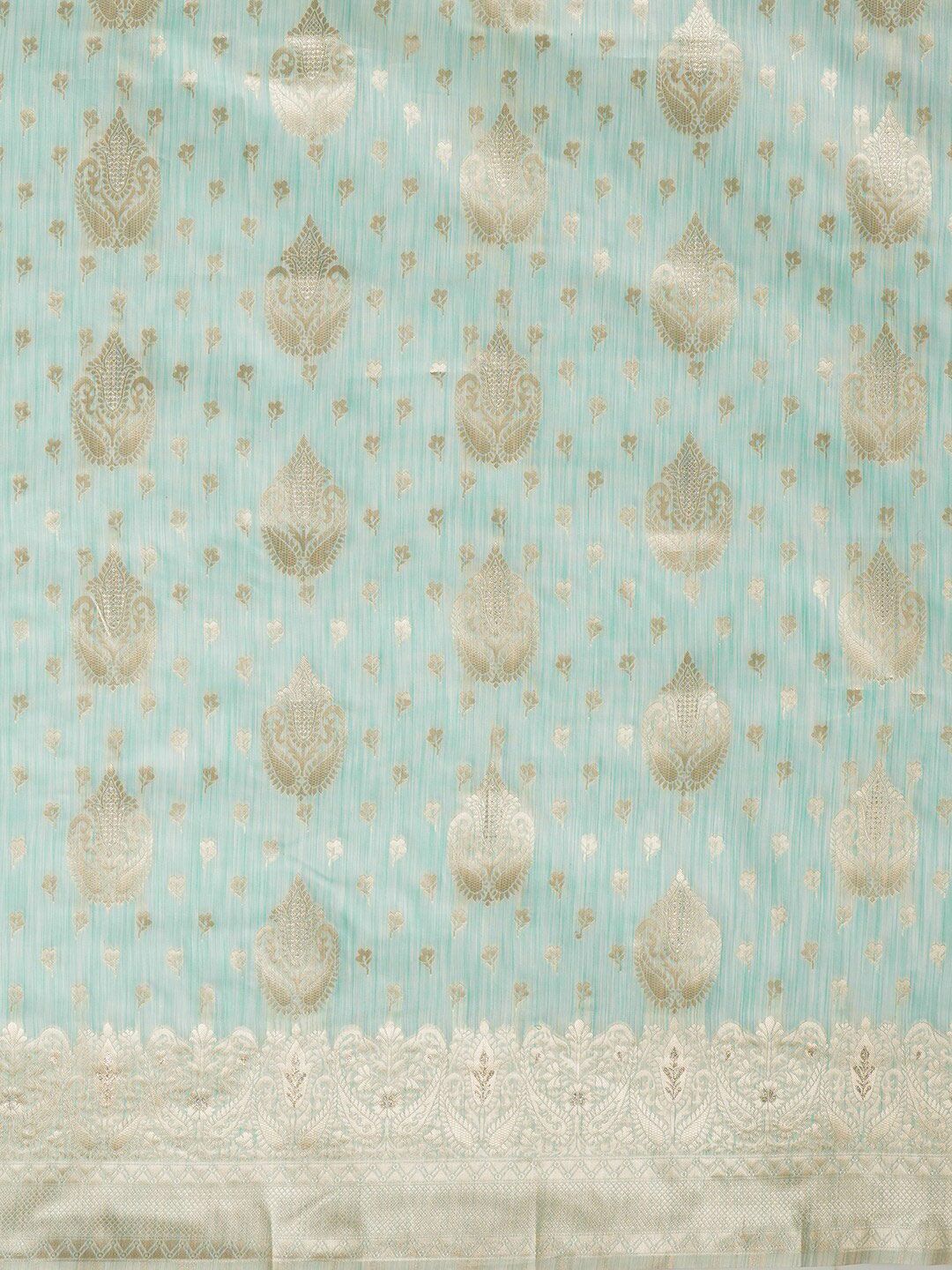 Saree mall Sea Green & Gold-Toned Woven Design Zari Muga Sarees - Image 4