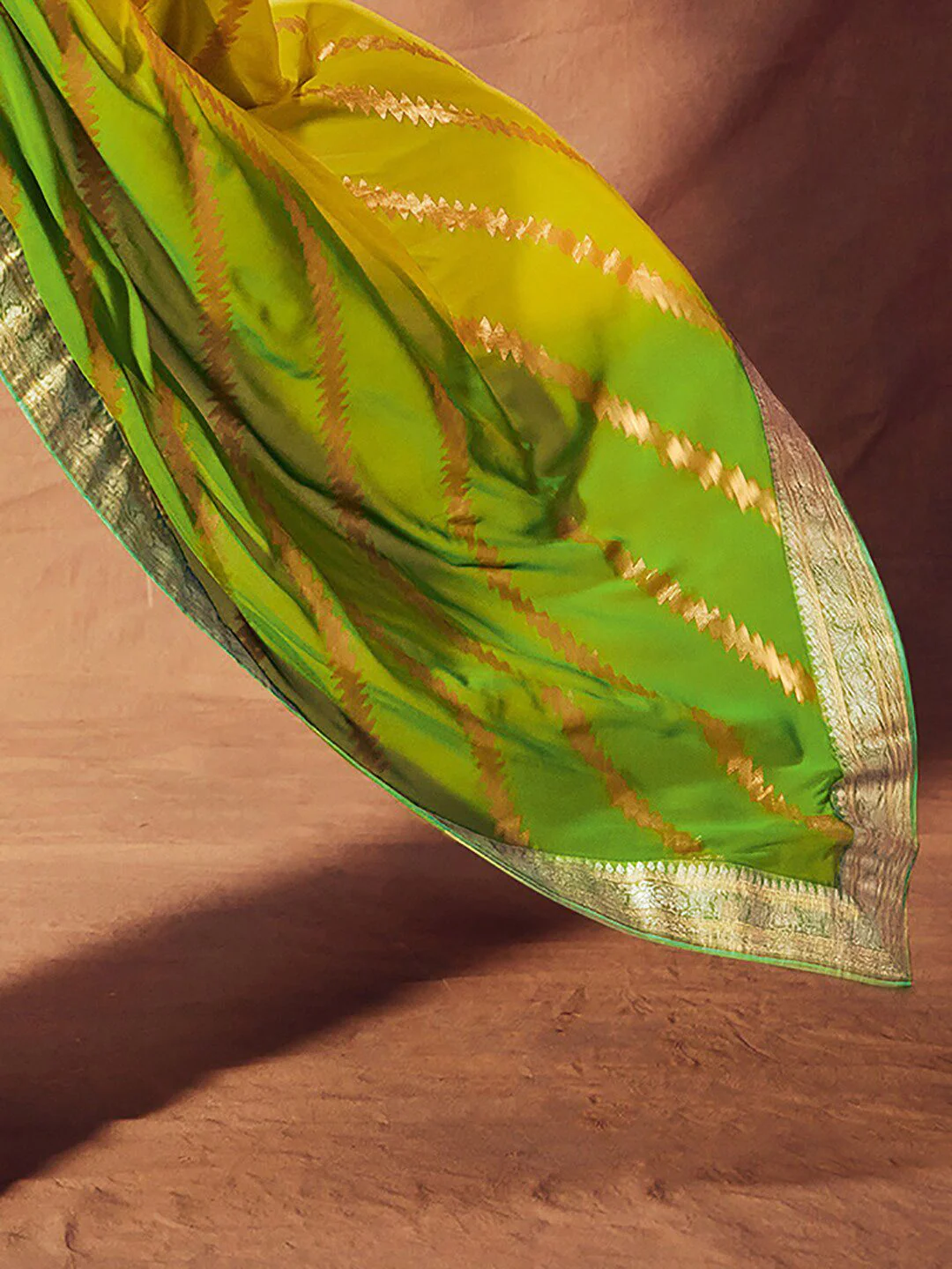 Saree mall Yellow & Green Woven Design Pure Georgette Sarees - Image 4