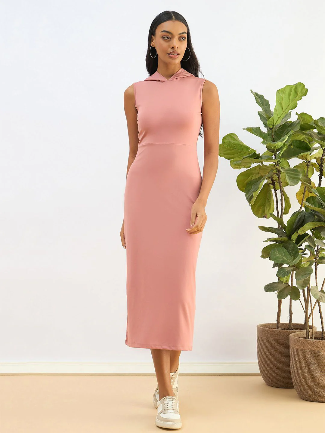 SASSAFRAS BASICS Bodycon Hooded Midi Dress - Image 6