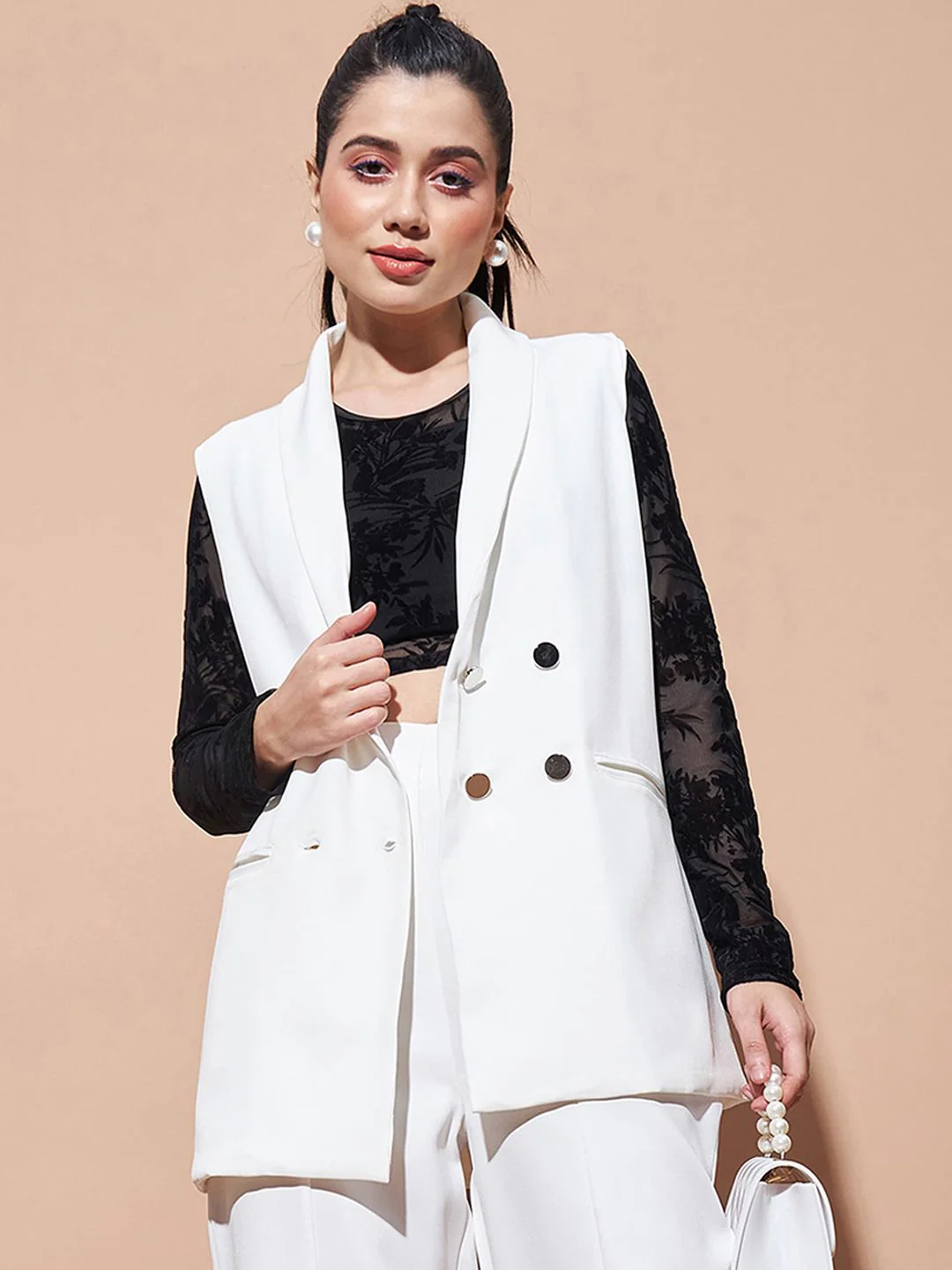 SASSAFRAS BASICS Comfort-Fit Shawl Collar Double-Breasted Longline Casual Blazer
