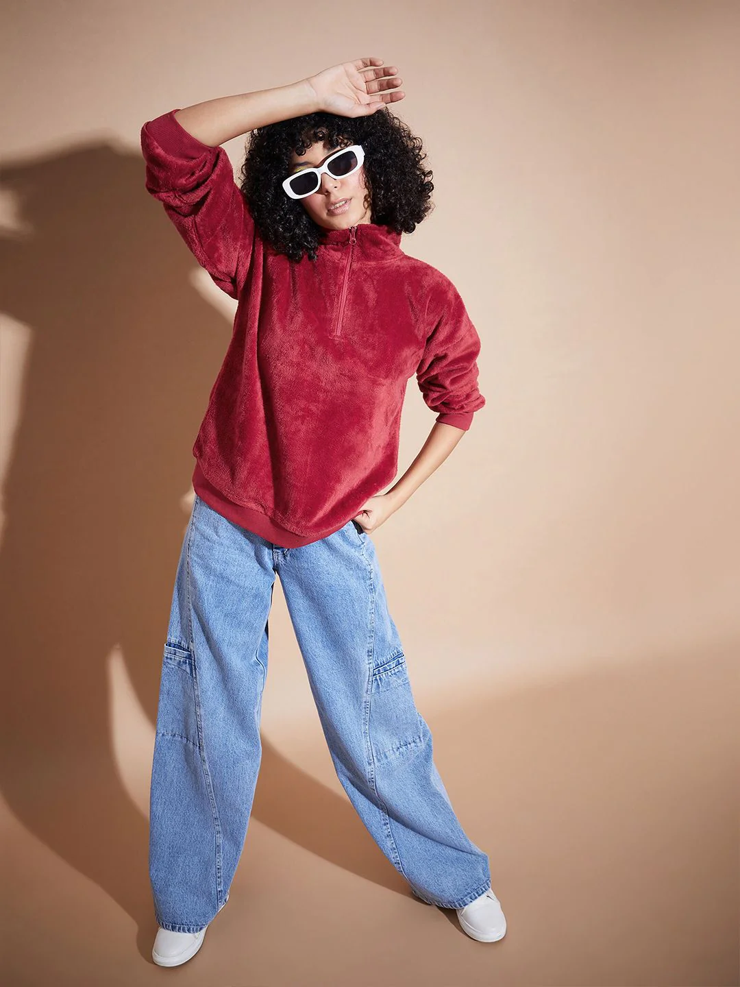 SASSAFRAS BASICS High Collar Long Sleeves Oversized Fleece Pullover Sweatshirt - Image 4