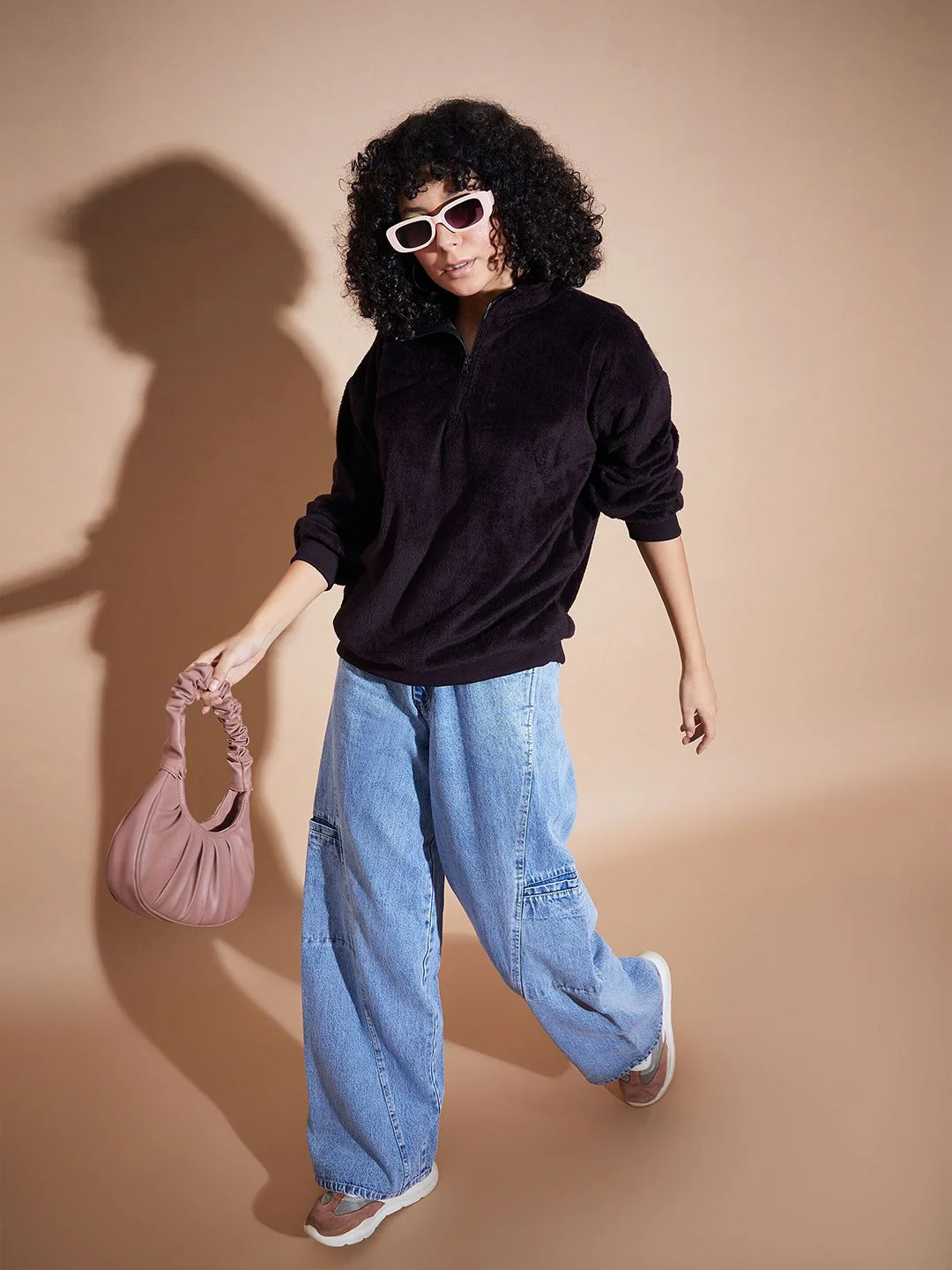 SASSAFRAS BASICS High Collar Long Sleeves Oversized Fleece Pullover Sweatshirt - Image 4