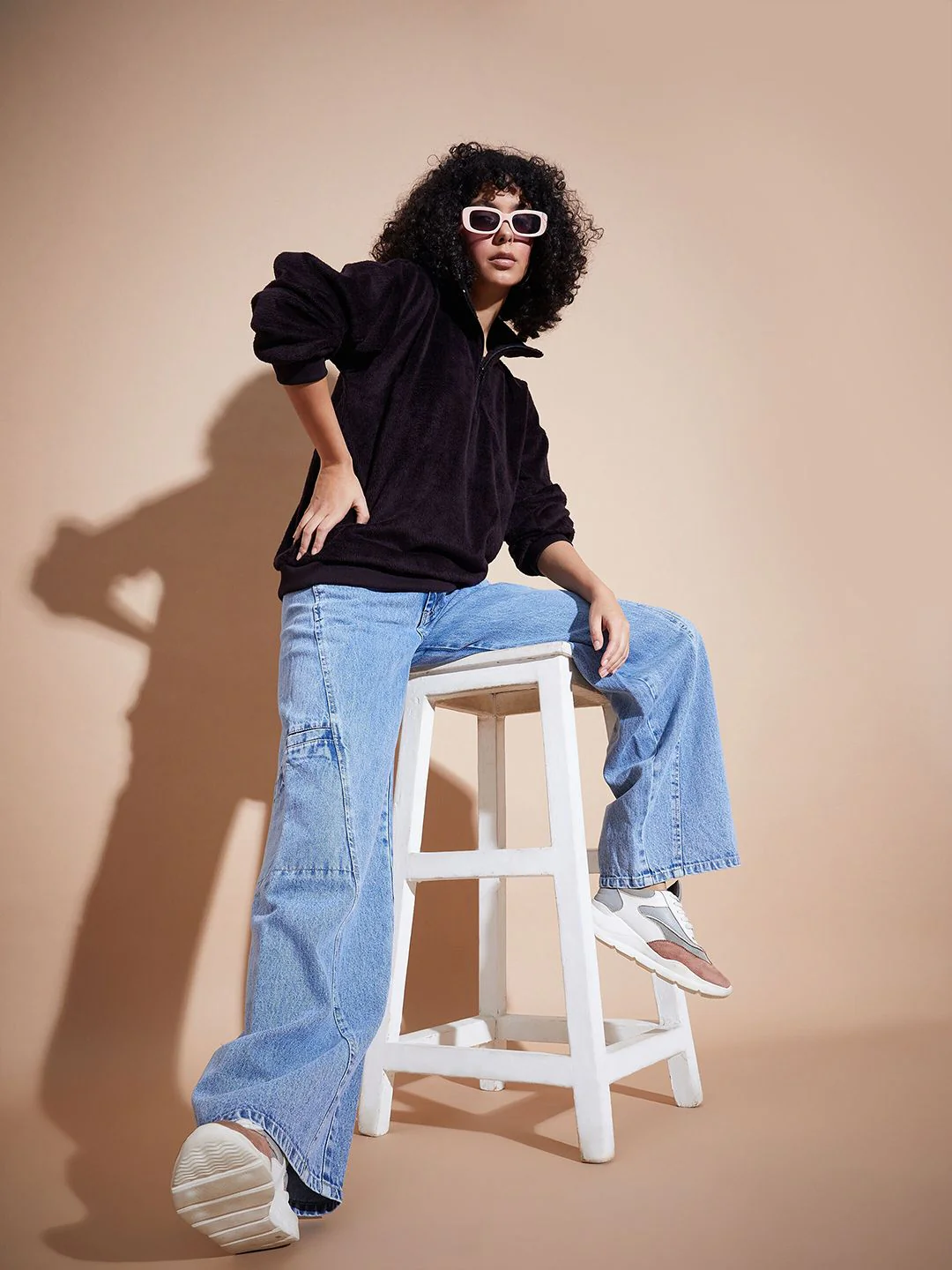 SASSAFRAS BASICS High Collar Long Sleeves Oversized Fleece Pullover Sweatshirt - Image 6