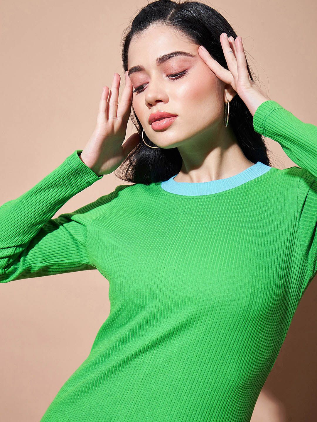 SASSAFRAS BASICS Ribbed Round Neck Cotton Bodycon Dress - Image 2