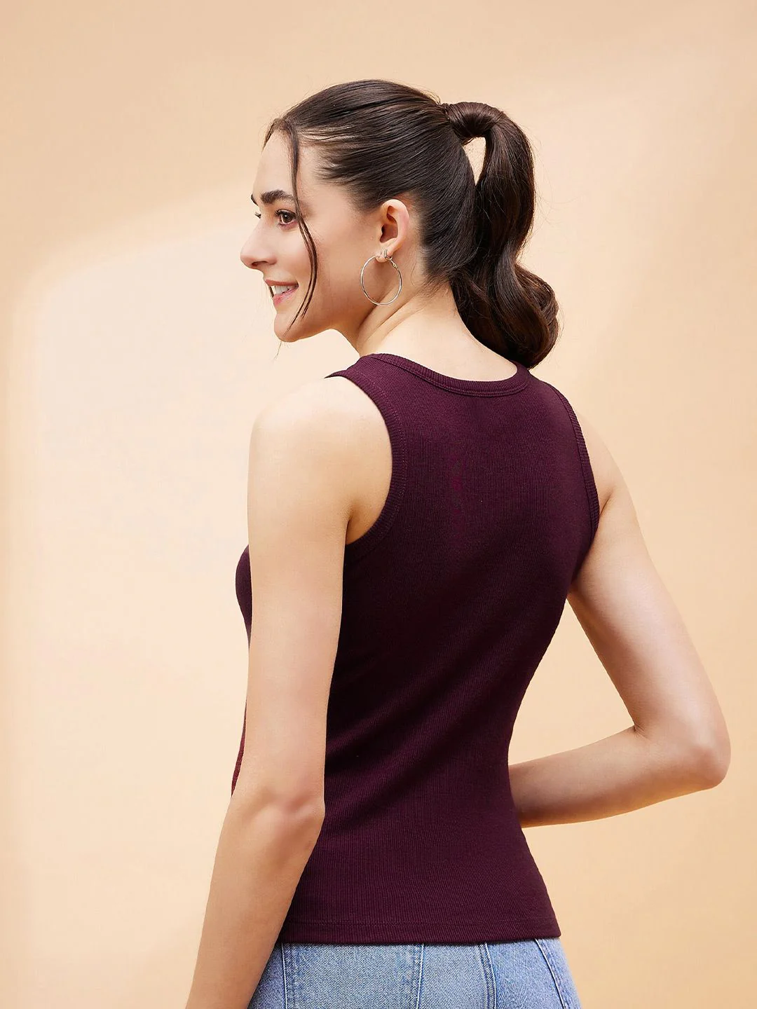 SASSAFRAS BASICS Ribbed Sleeveless Fitted Cotton Top - Image 5