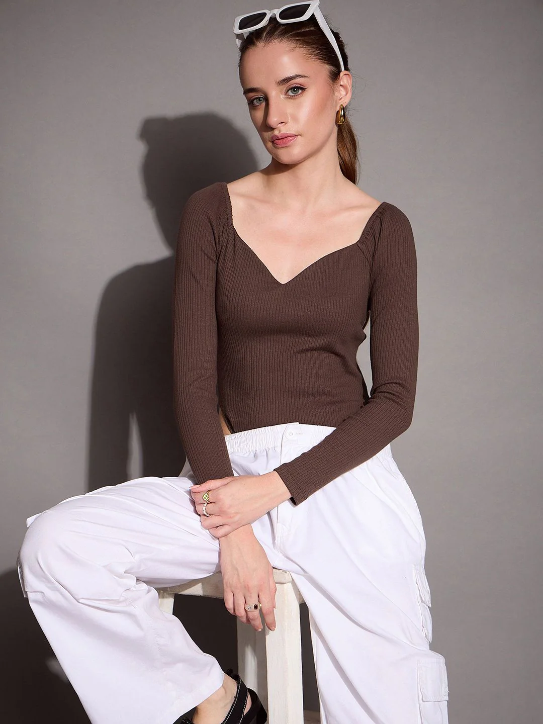 SASSAFRAS BASICS Ribbed Sweetheart Neck Bodysuit - Image 6