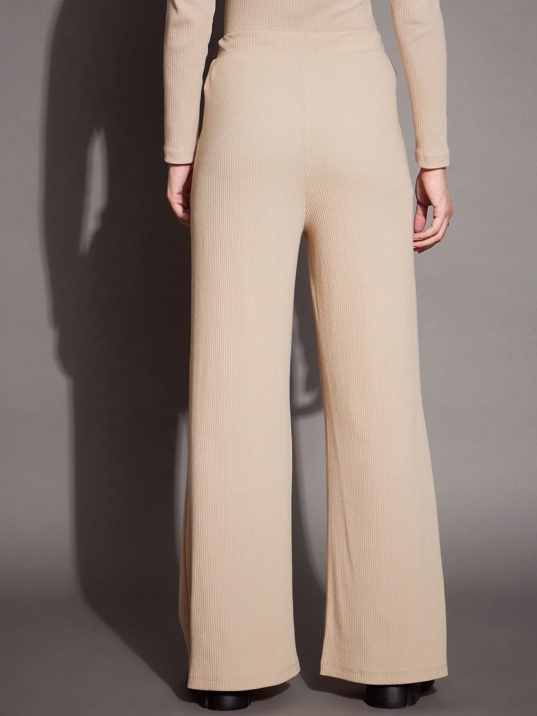 SASSAFRAS BASICS Women Ribbed Relaxed Fit Mid Rise Track Pants - Image 3
