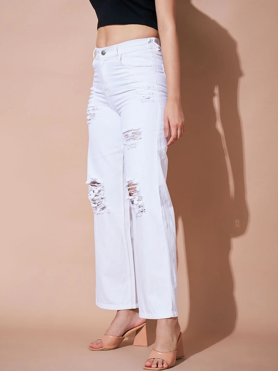 SASSAFRAS BASICS Women Straight Fit High-Rise Mildly Distressed Jeans - Image 2