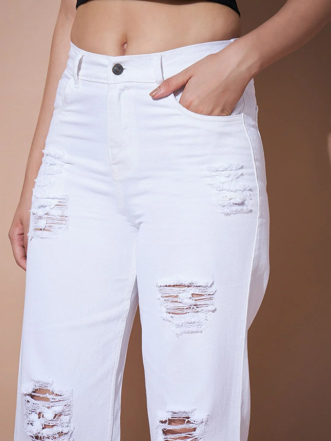 SASSAFRAS BASICS Women Straight Fit High-Rise Mildly Distressed Jeans - Image 6