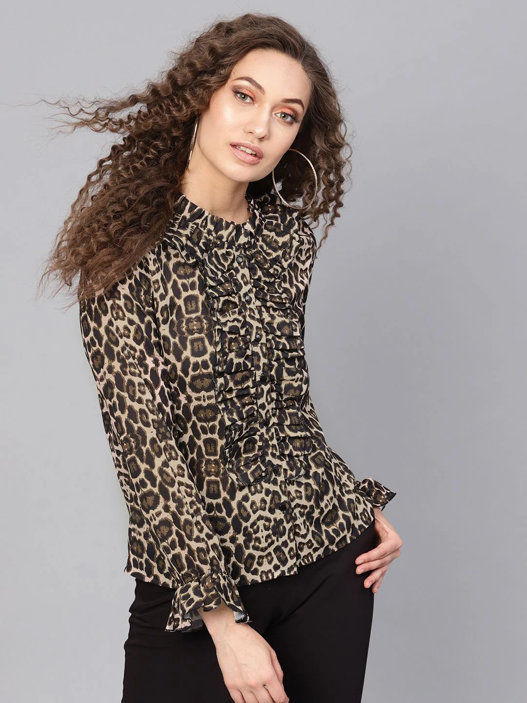 SASSAFRAS Animal Print Shirt Style Top - Image 3