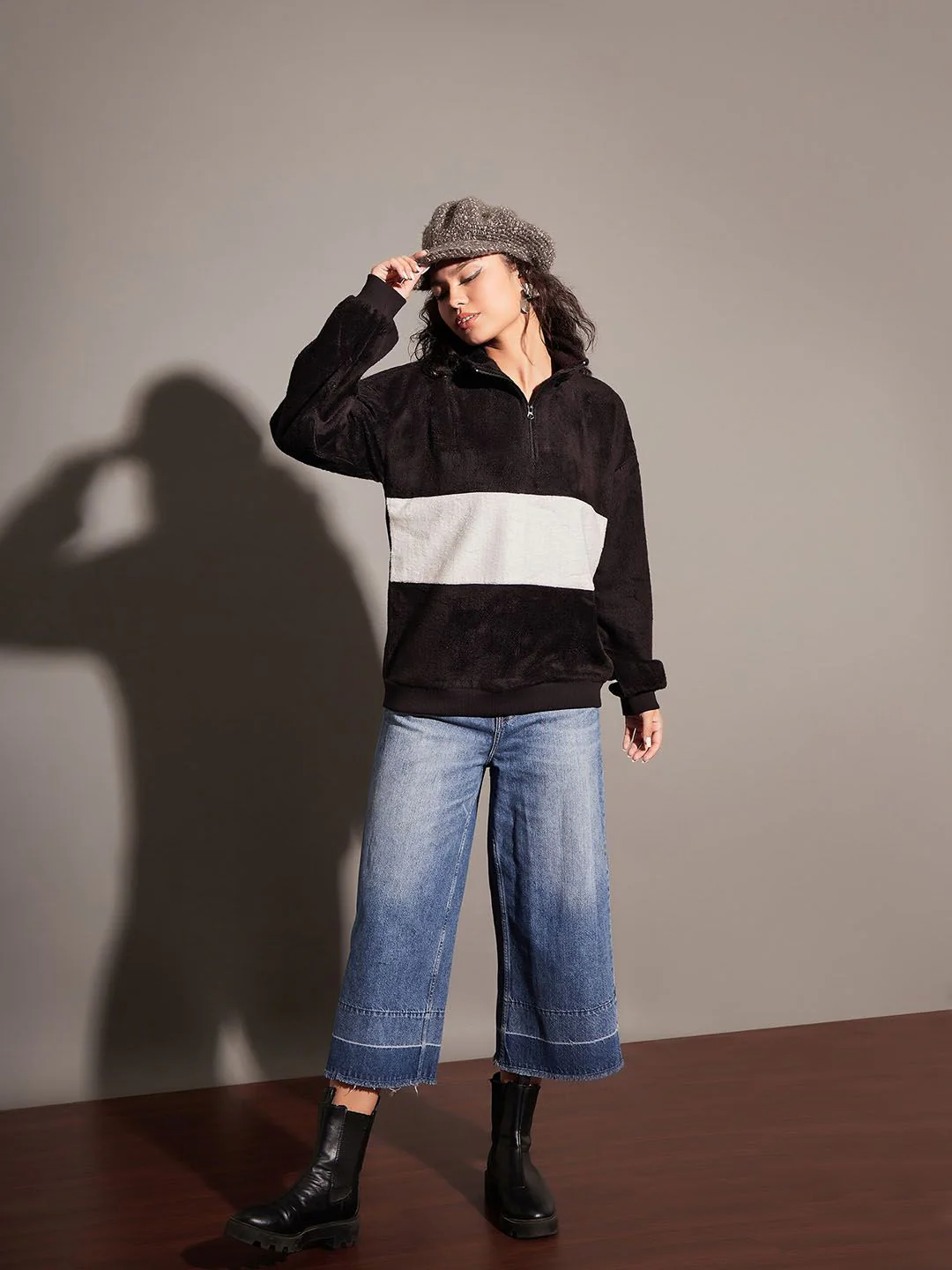 SASSAFRAS Black Colourblocked Mock Collar Sweatshirt - Image 4