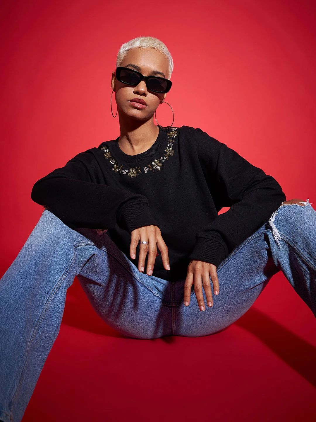 SASSAFRAS Black Embroidered Oversized Sweatshirt - Image 6