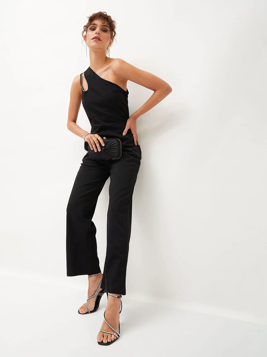 SASSAFRAS Black One Shoulder Basic Jumpsuit - Image 4
