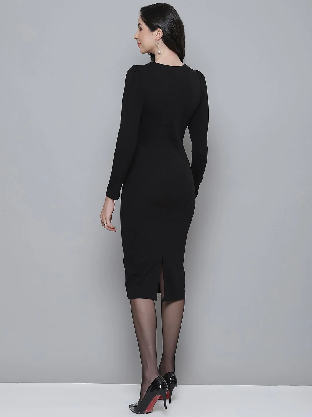 SASSAFRAS Black Ribbed Formal Sheath Dress - Image 5