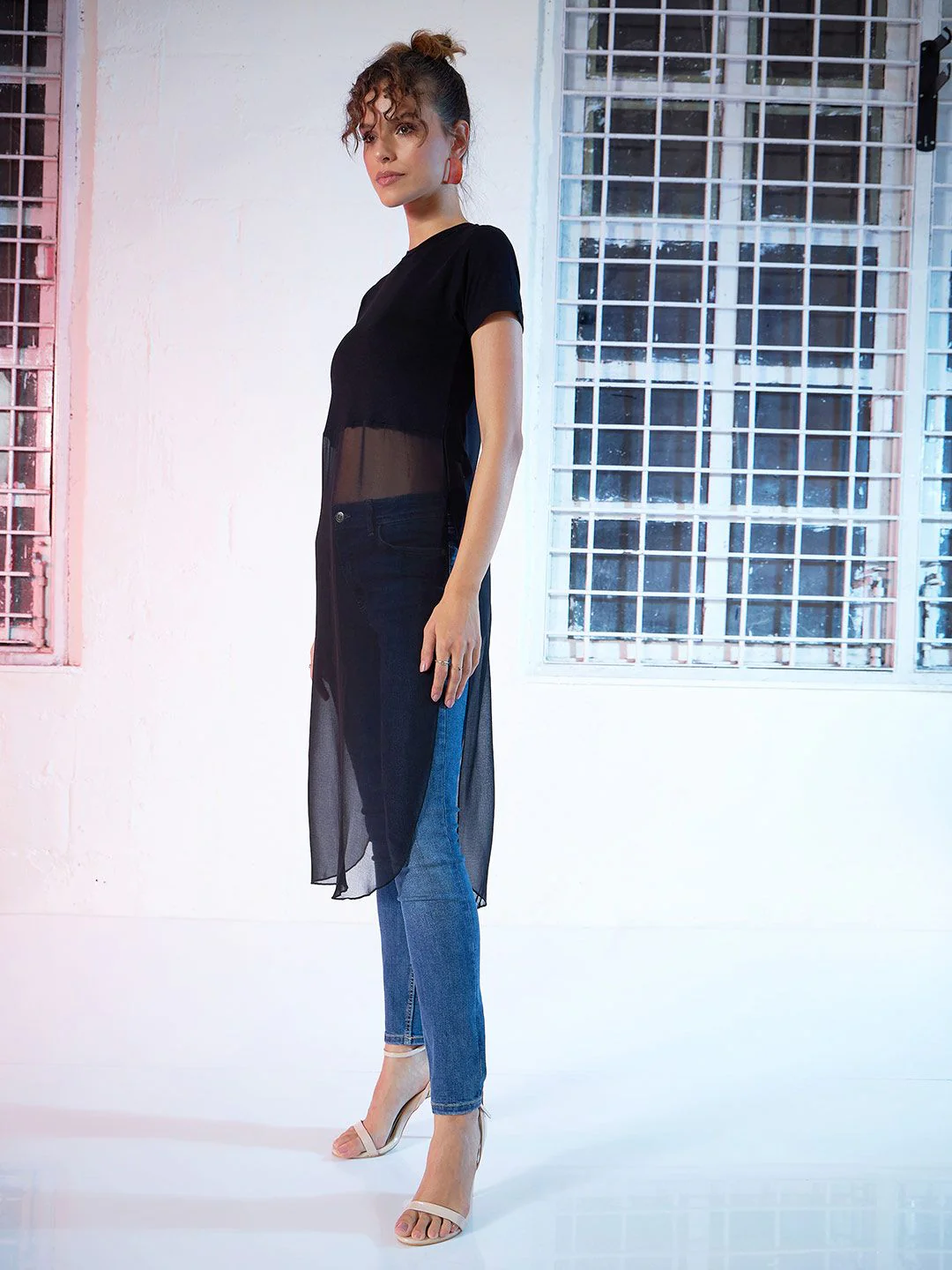 SASSAFRAS Black Semi-Sheer Longline A-Line Top - Image 3