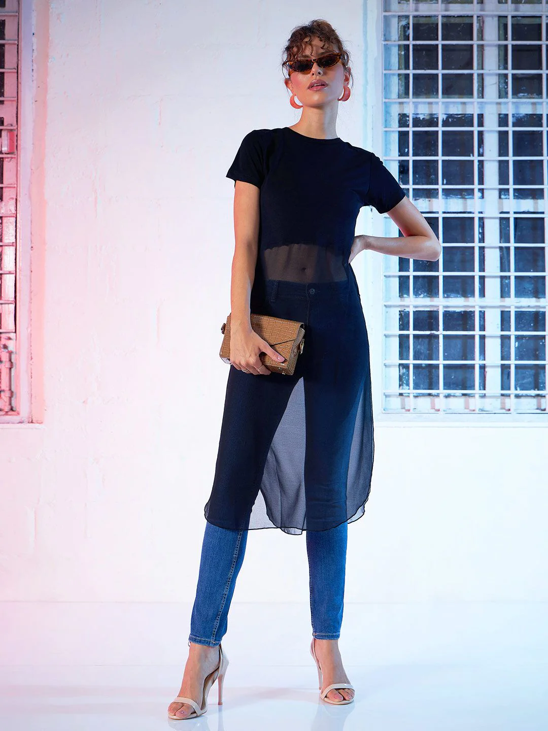 SASSAFRAS Black Semi-Sheer Longline A-Line Top - Image 4