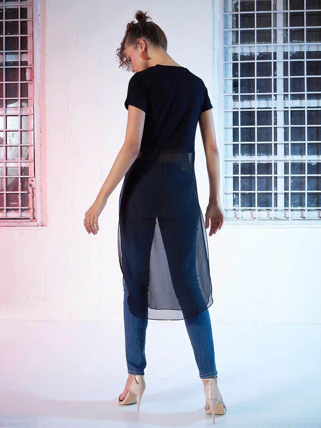 SASSAFRAS Black Semi-Sheer Longline A-Line Top - Image 5