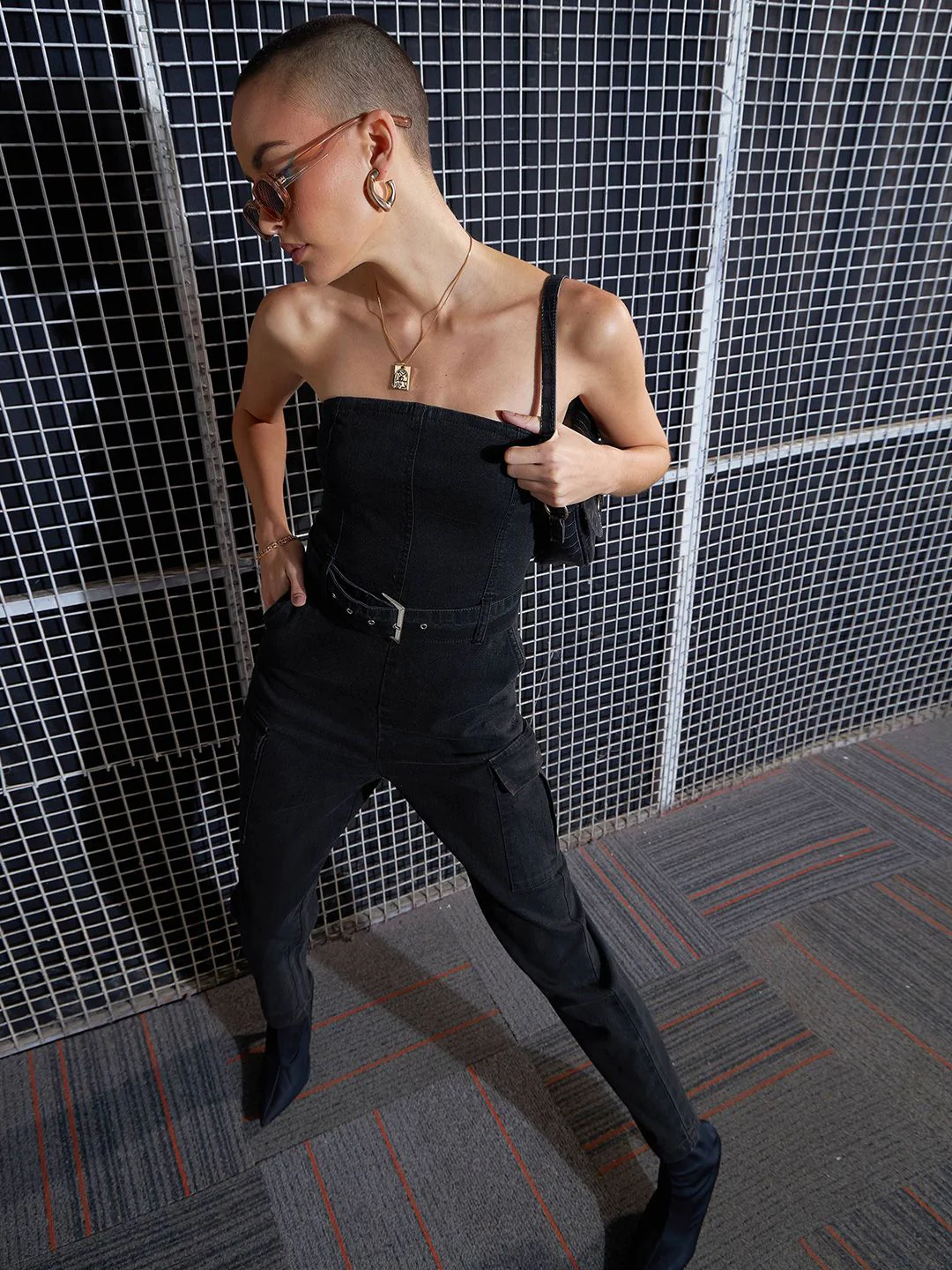 SASSAFRAS Black Strapless Basic Jumpsuit - Image 4