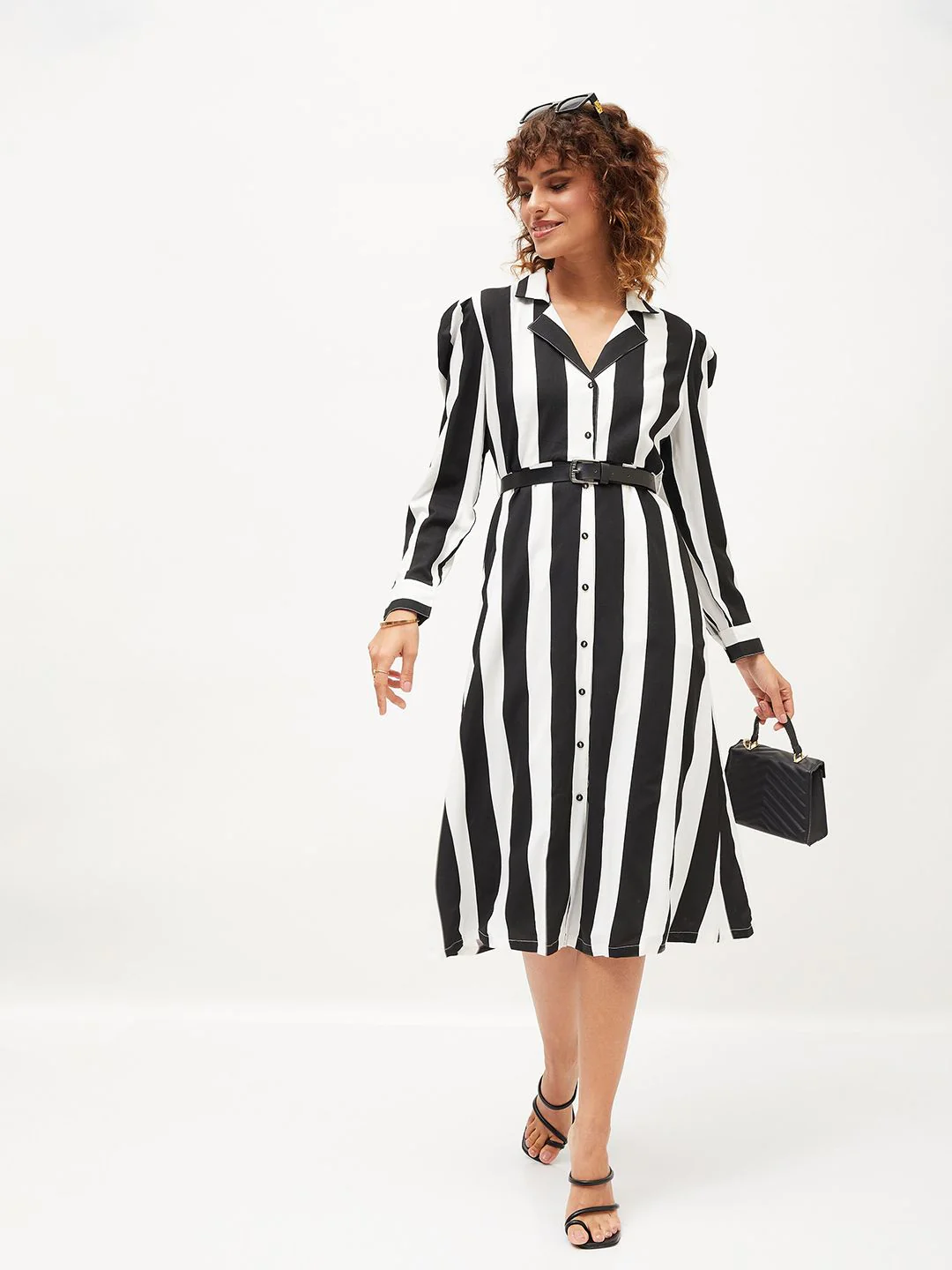 SASSAFRAS Black Striped A-Line Dress - Image 6