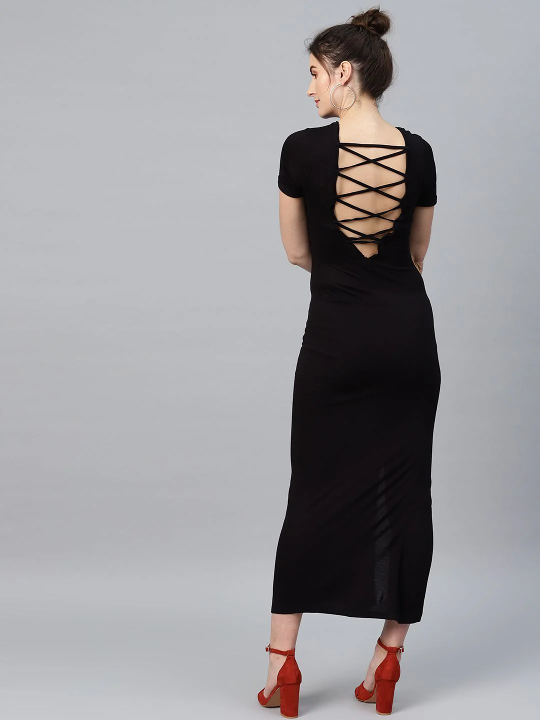 SASSAFRAS Black Styled Back Maxi Dress - Image 4