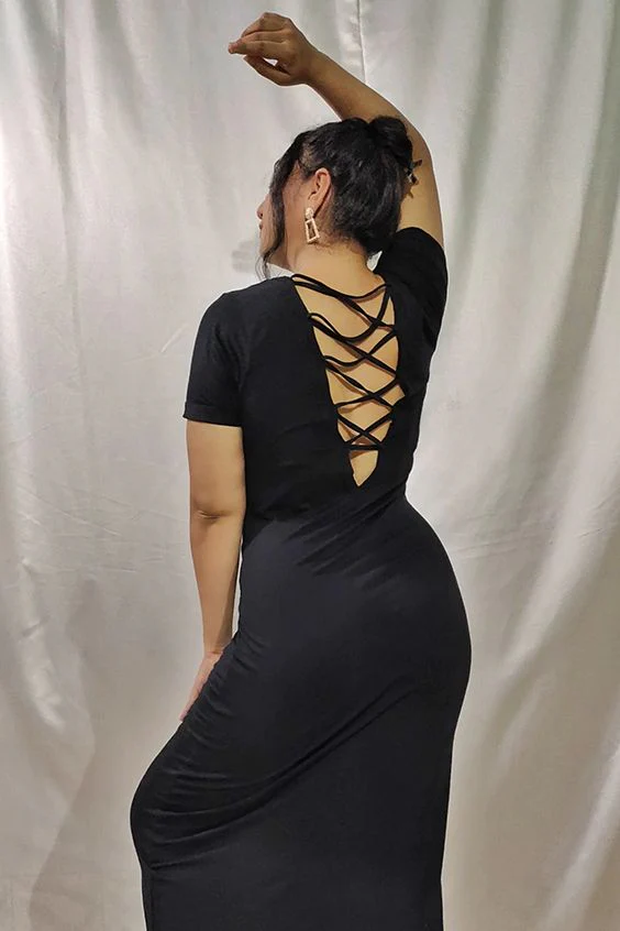 SASSAFRAS Black Styled Back Maxi Dress - Image 6