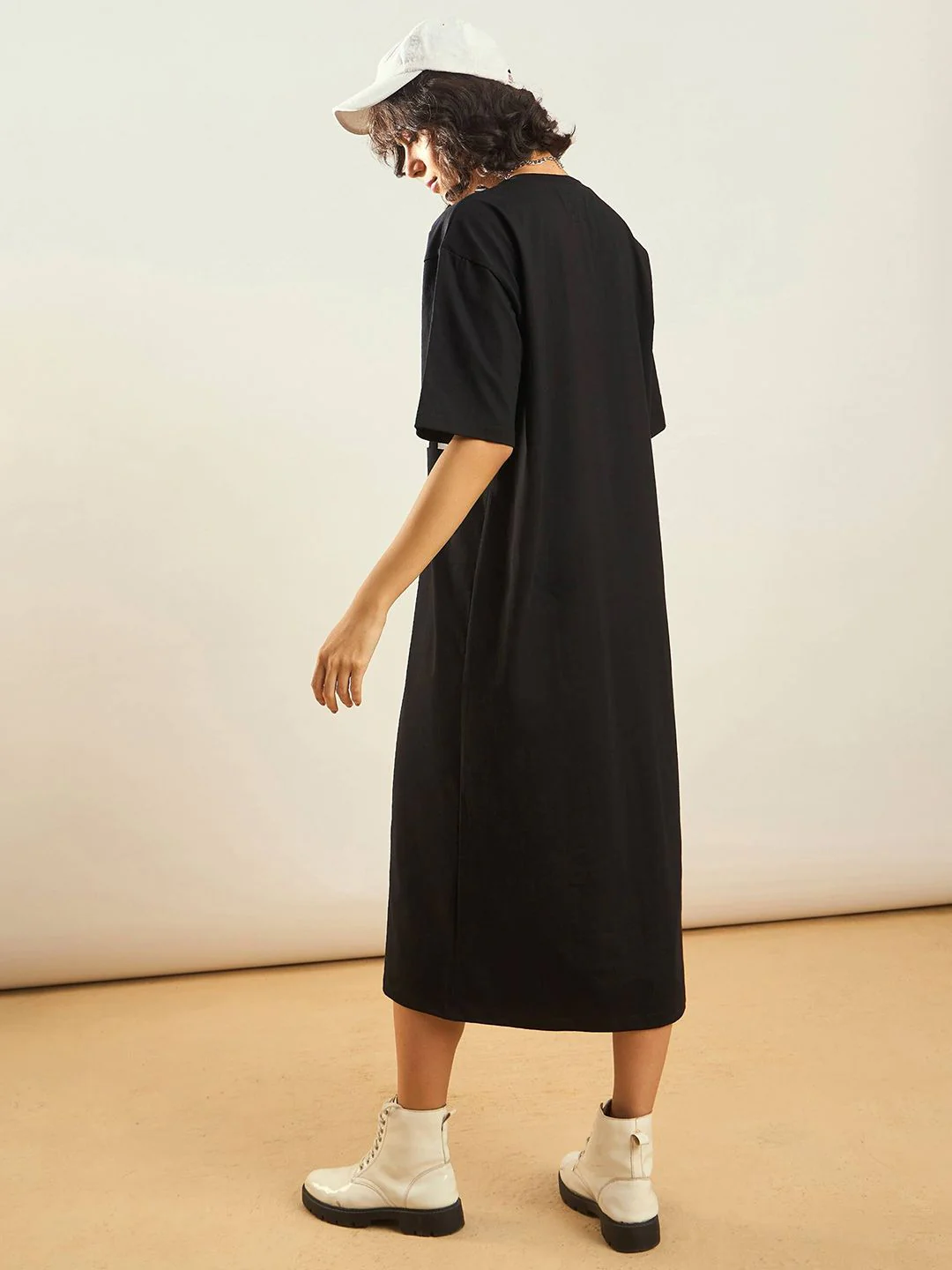SASSAFRAS Black Typography Printed Oversized T-shirt Dress - Image 4