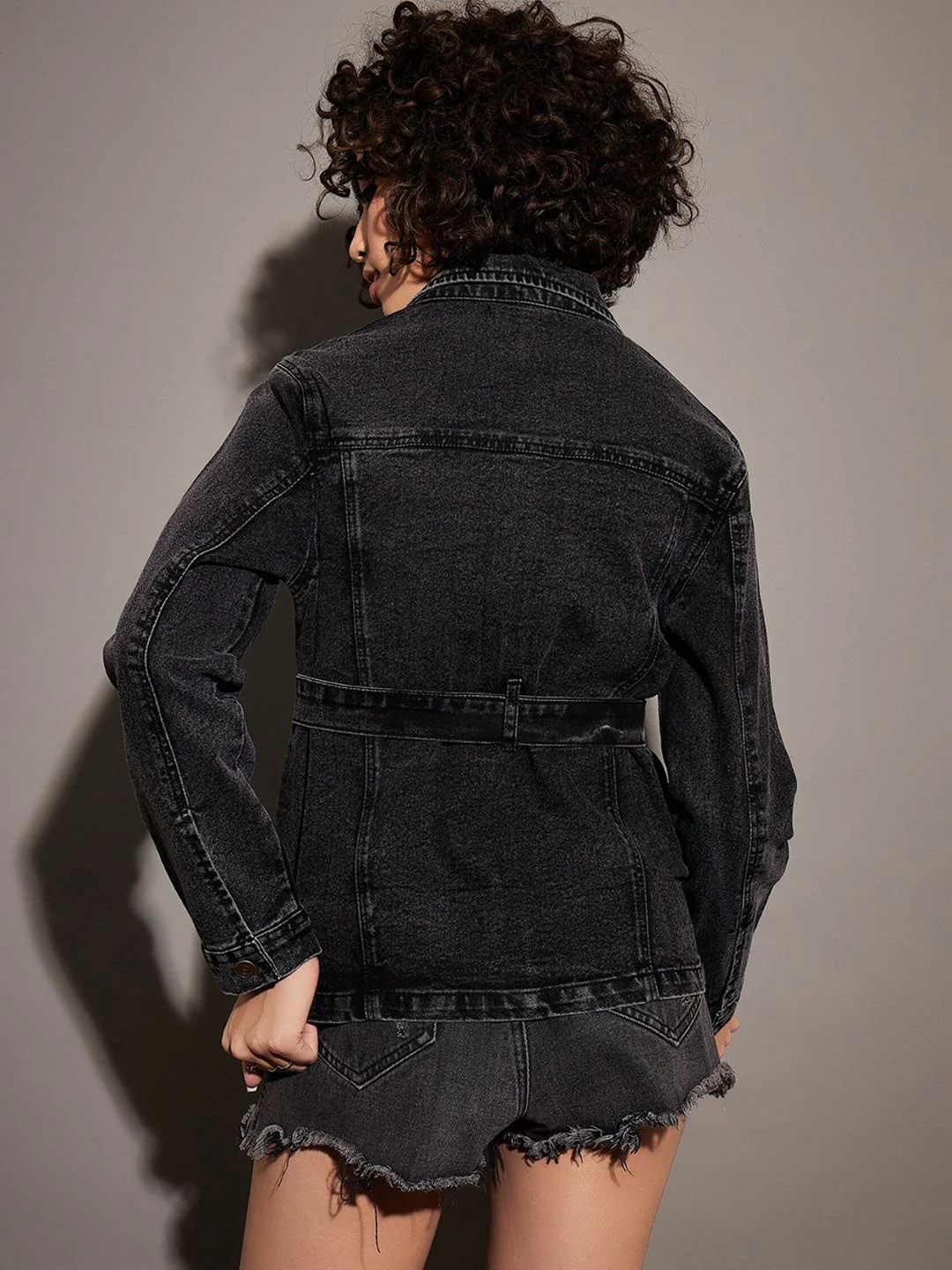 SASSAFRAS Black Washed Spread Collar Denim Jacket - Image 5