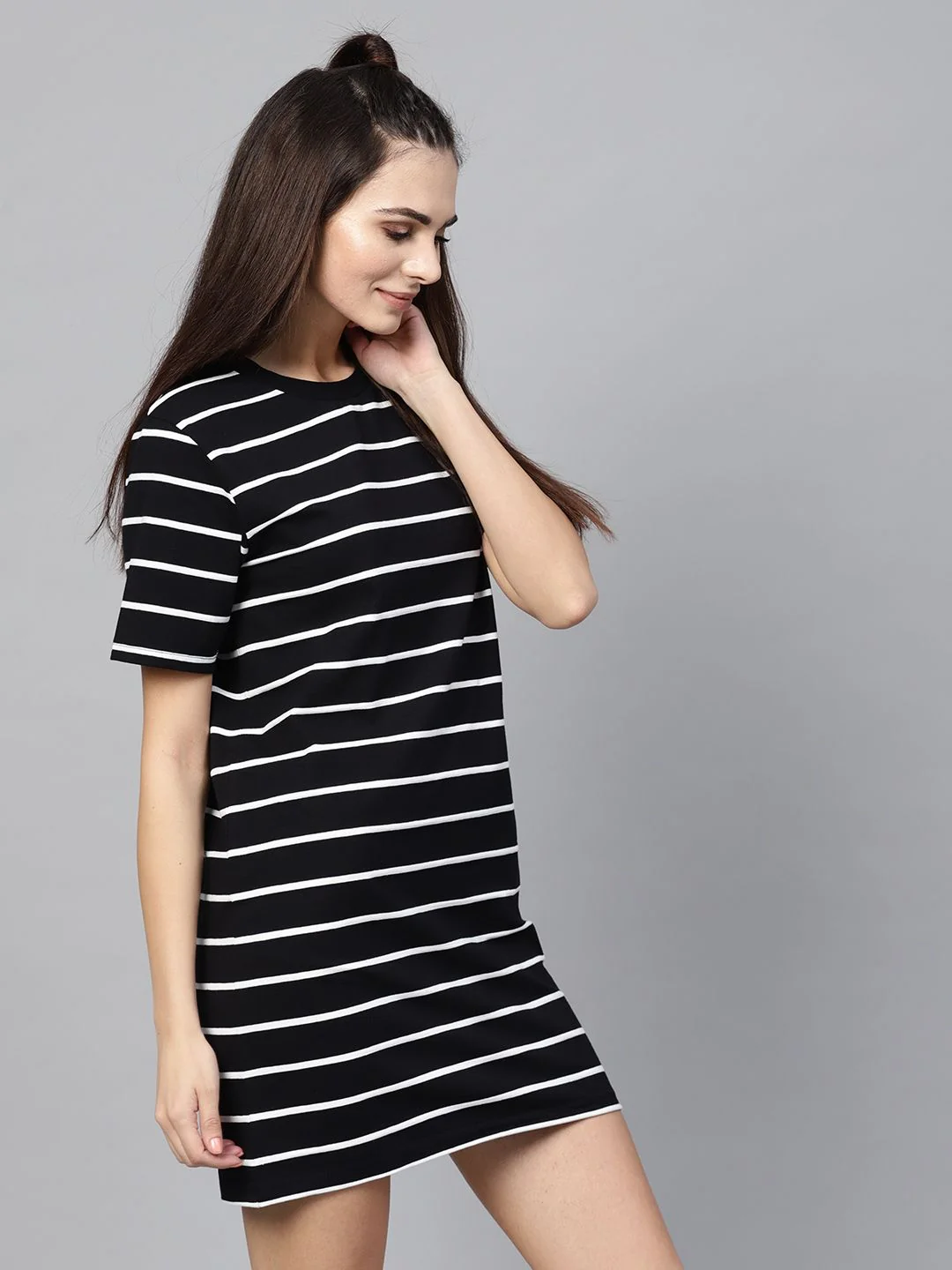SASSAFRAS Black & White Striped T-shirt Dress - Image 5