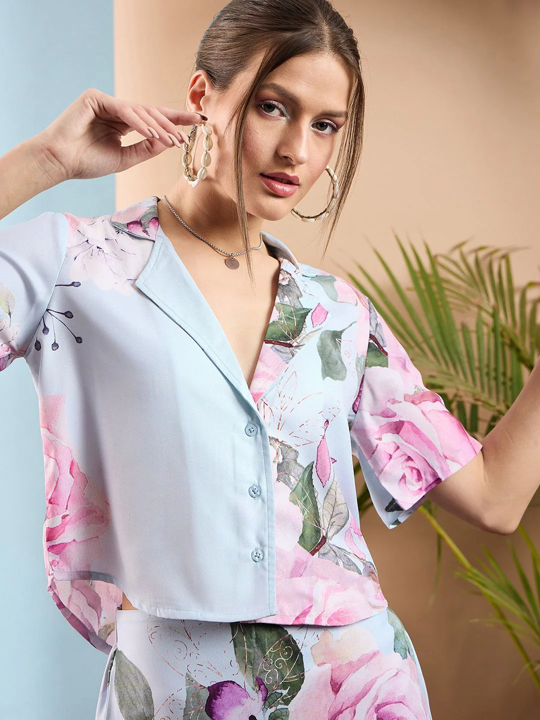 SASSAFRAS Blue Floral Printed Shirt & Trousers - Image 2