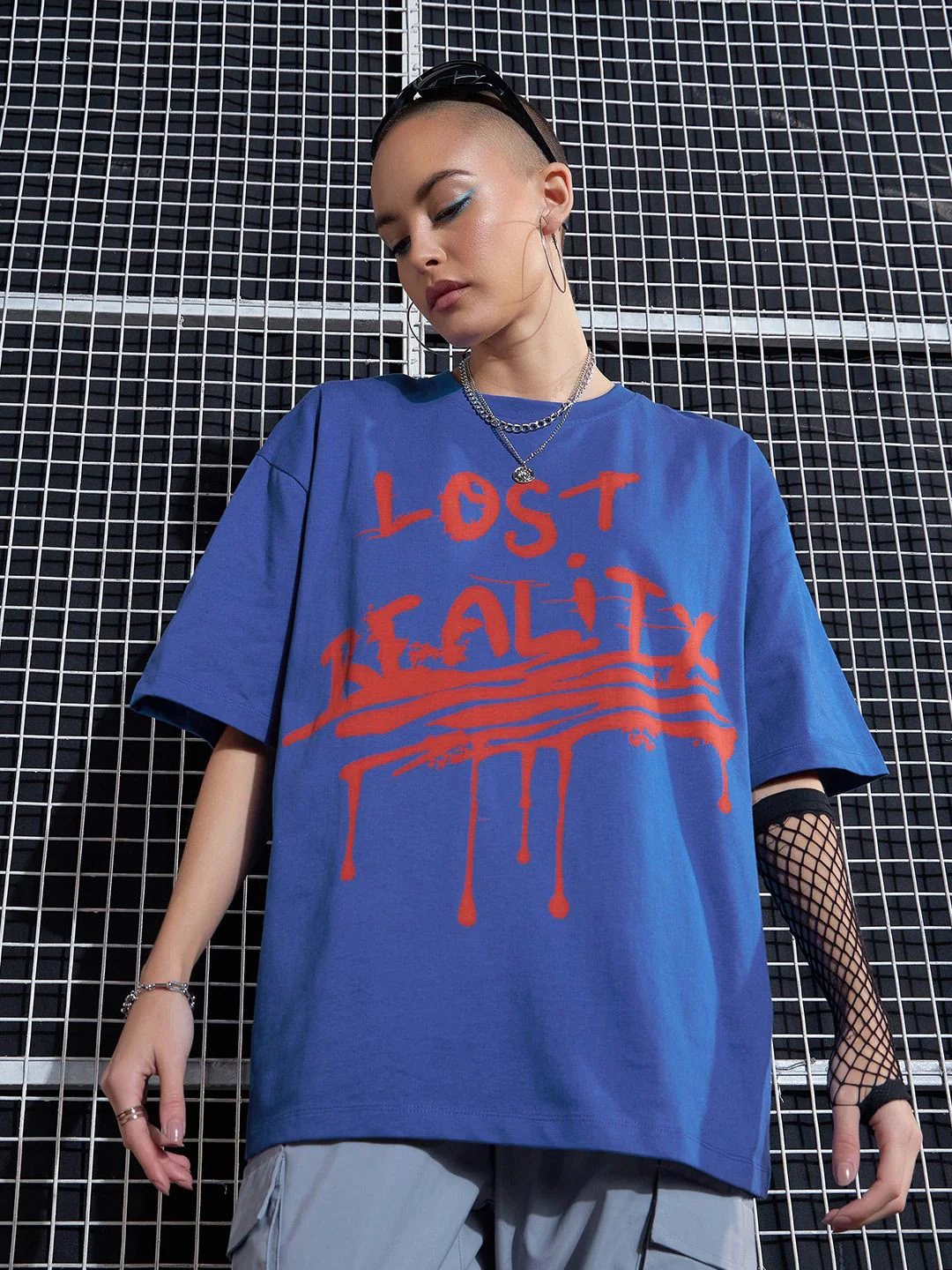 SASSAFRAS Blue Graphic Printed Drop-Shoulder Oversized Pure Cotton T-shirt - Image 2