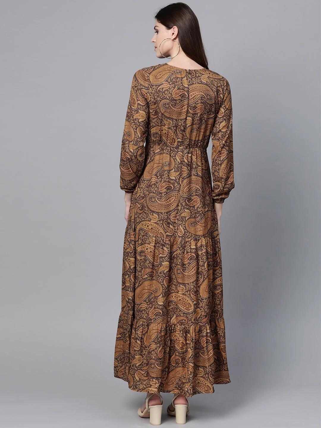 SASSAFRAS Brown & Black Ethnic Motifs Print Maxi Dress - Image 4