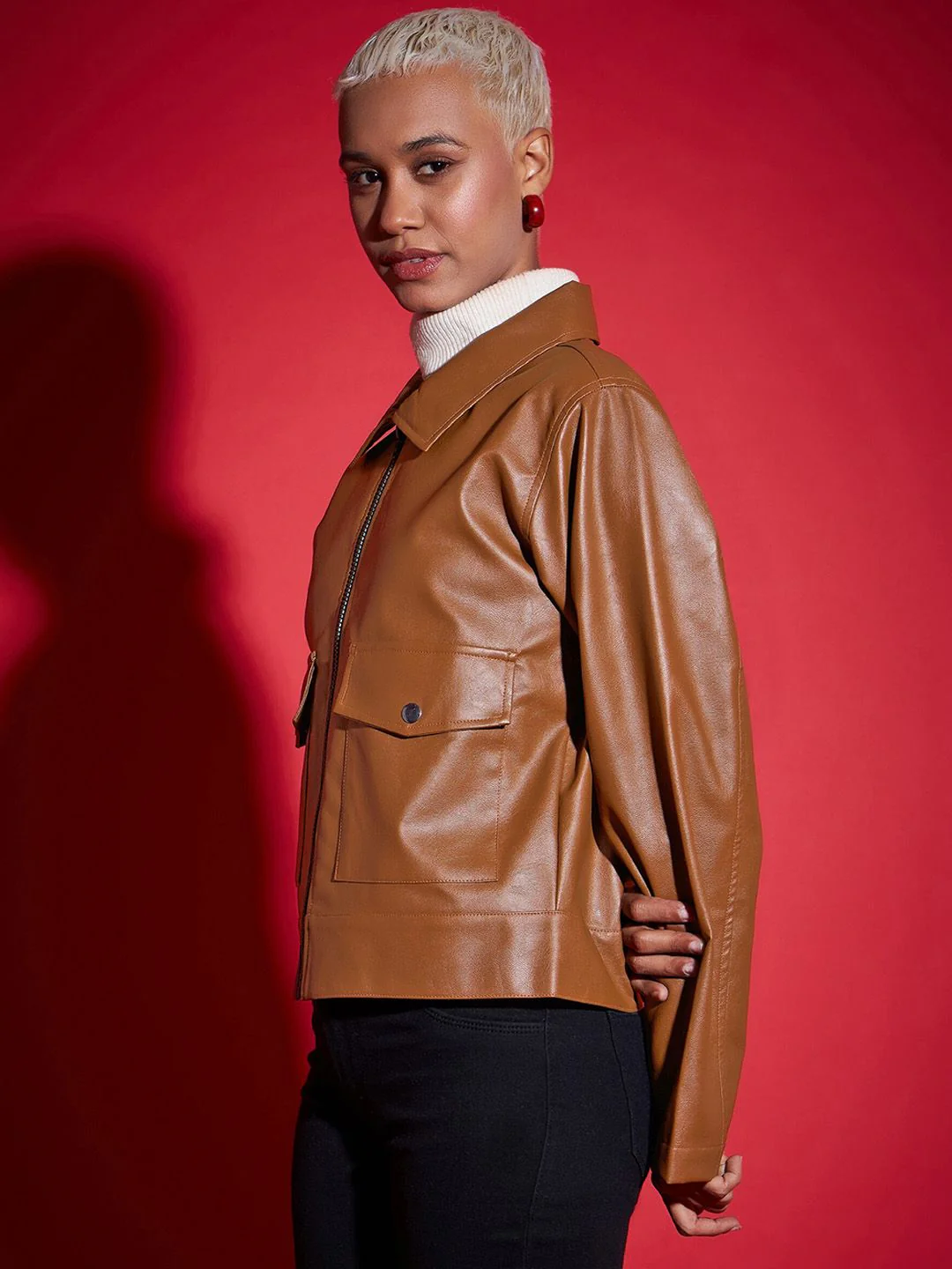 SASSAFRAS Brown Spread Collar Biker Jacket - Image 3