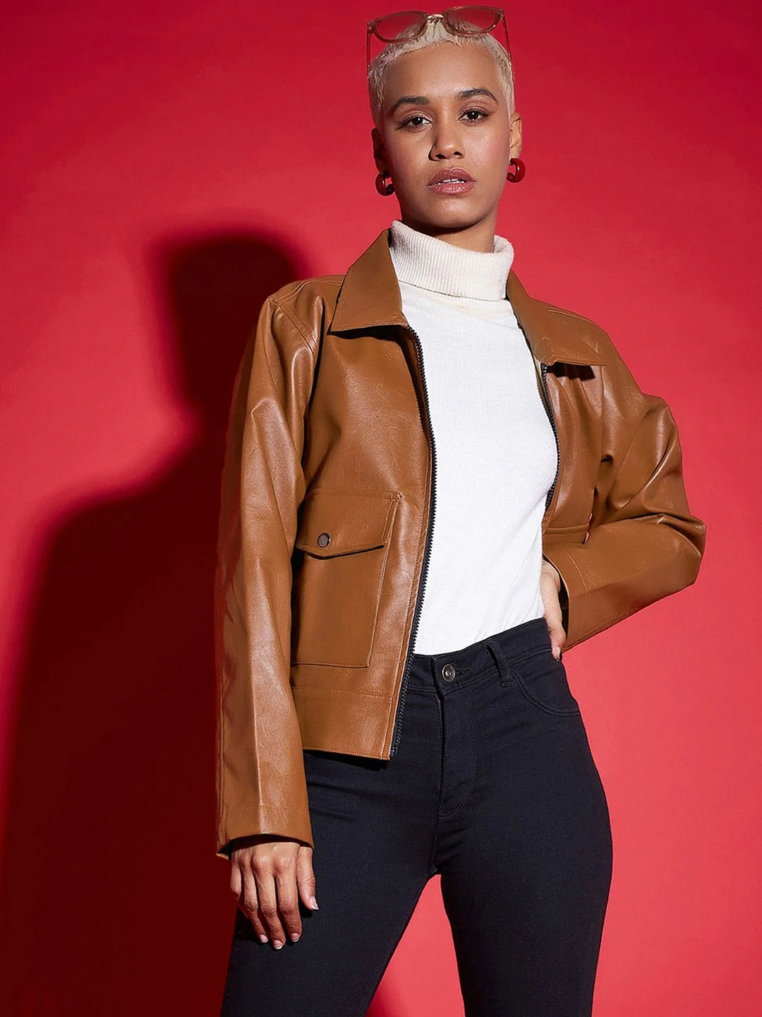SASSAFRAS Brown Spread Collar Biker Jacket - Image 4