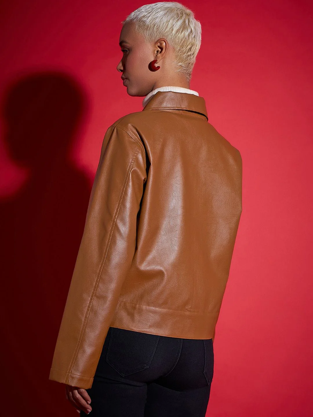 SASSAFRAS Brown Spread Collar Biker Jacket - Image 5