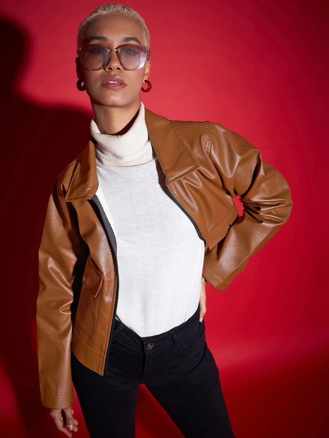 SASSAFRAS Brown Spread Collar Biker Jacket - Image 7