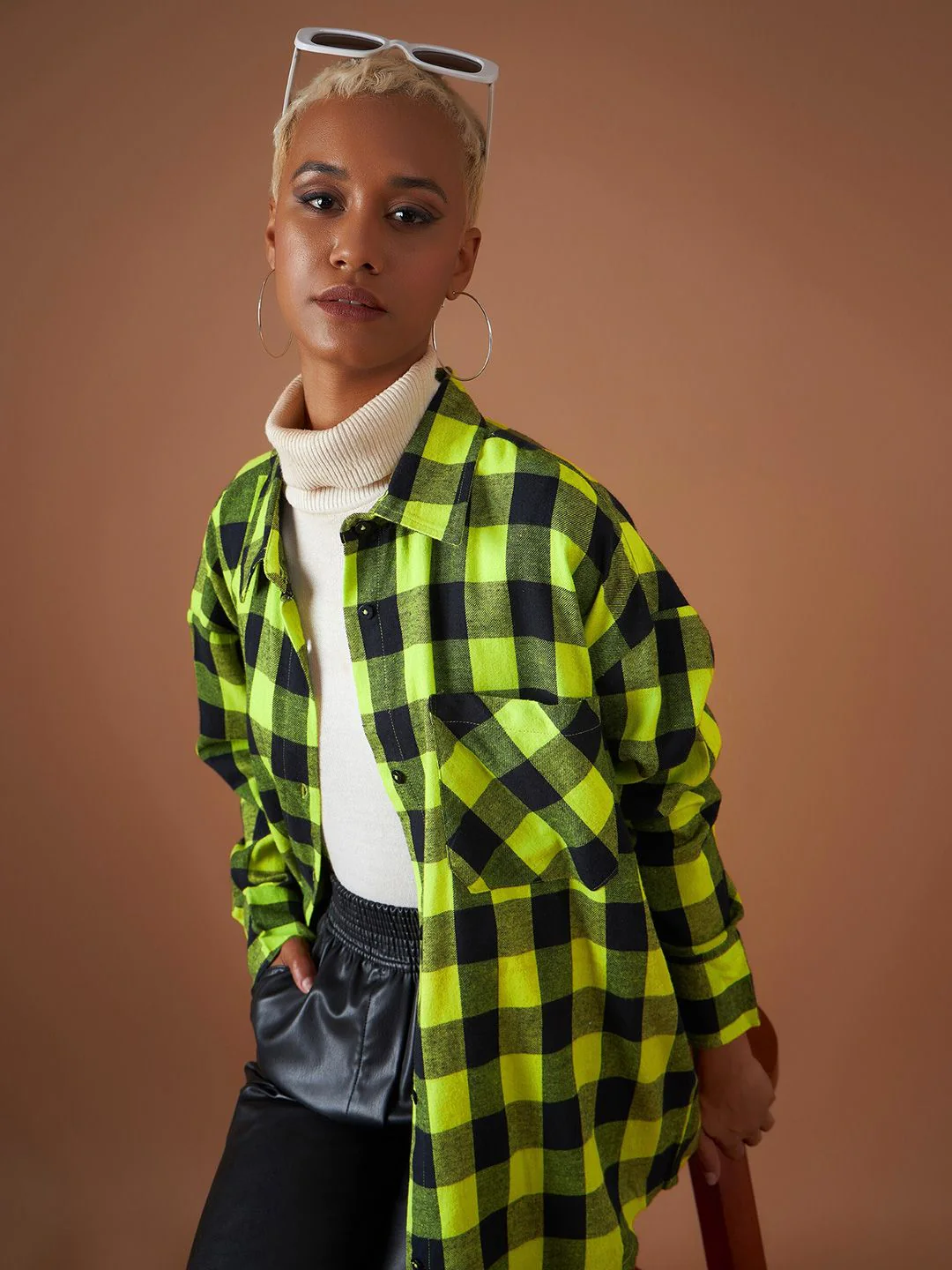 SASSAFRAS Buffalo Checked Oversized Casual Pure Cotton Shacket - Image 6