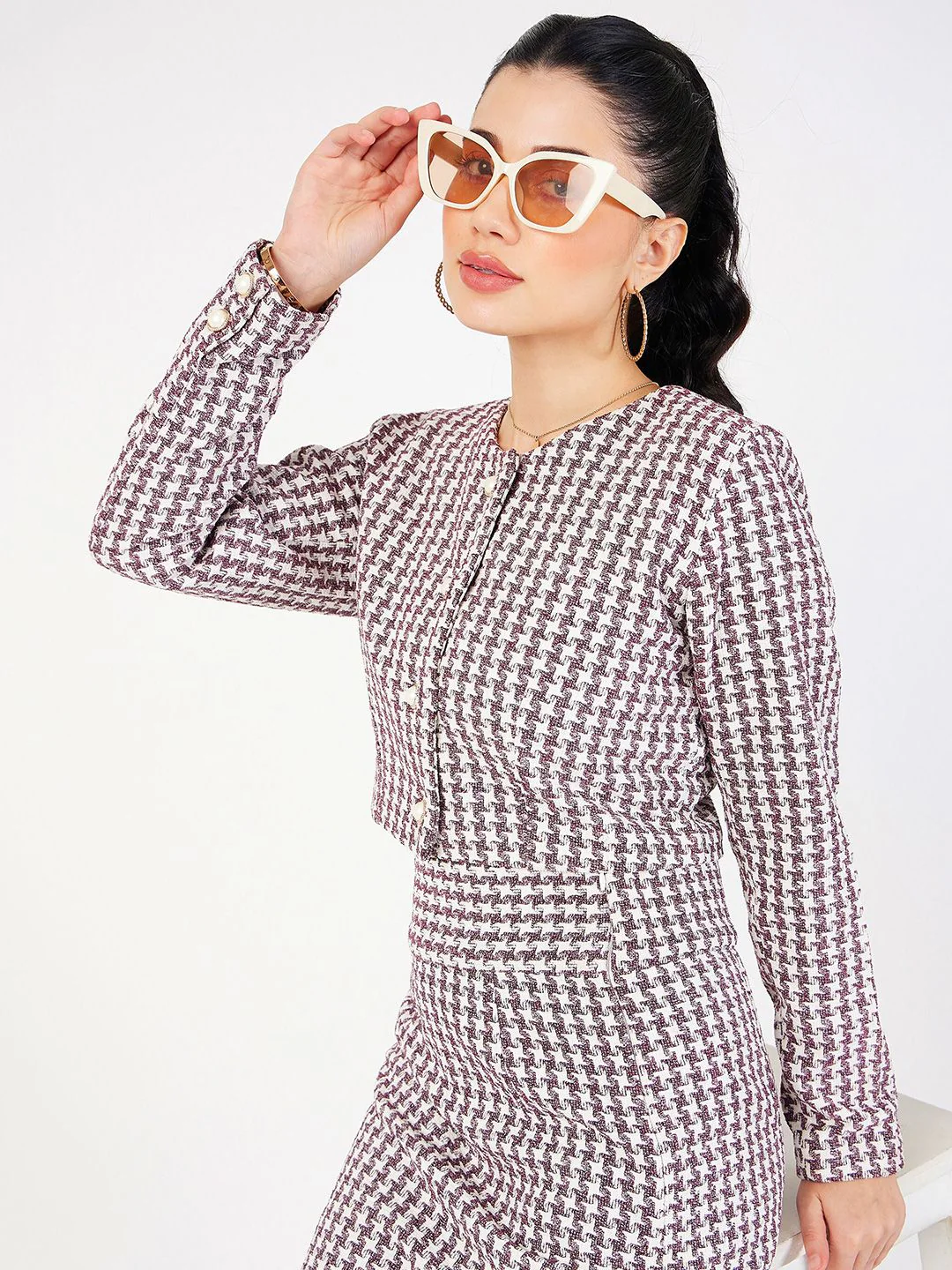 SASSAFRAS Burgundy Checked Long Sleeve Shirt Style Top - Image 3