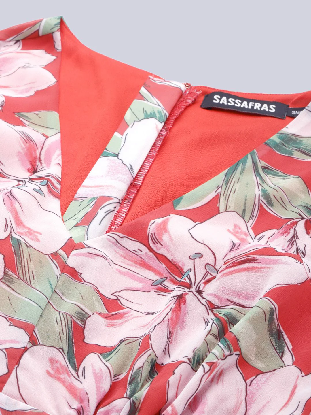 SASSAFRAS Coral Red & Green Floral Printed Layered Jumpsuit - Image 2