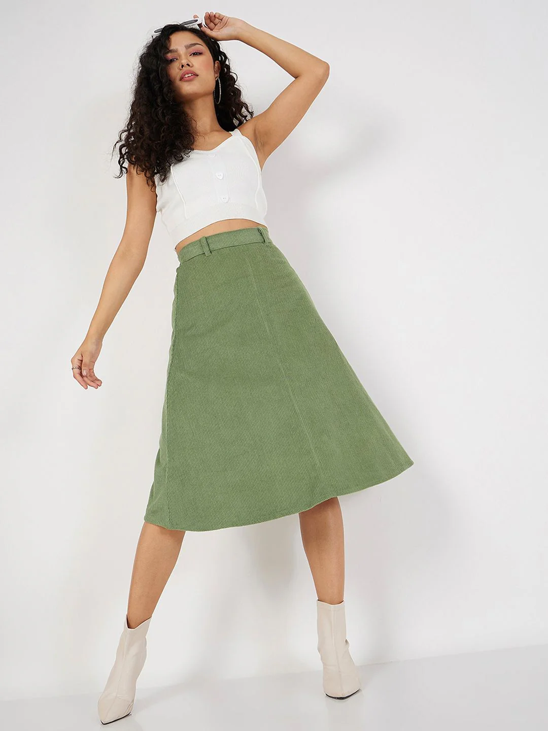 SASSAFRAS Corduroy Pure Cotton A-Line Midi Skirt - Image 6