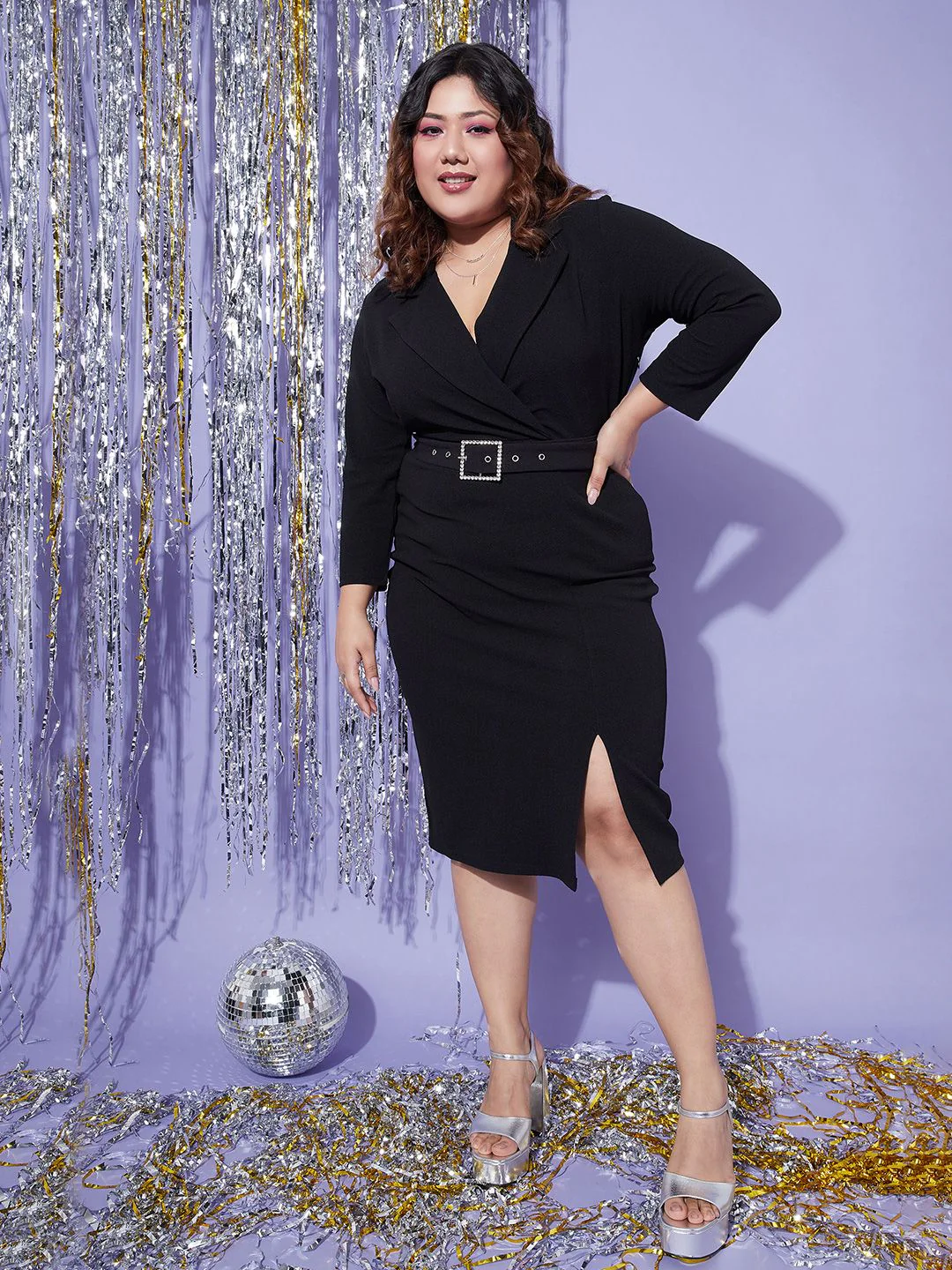 SASSAFRAS Curve Belted V-Neck Sheath Dress - Image 6