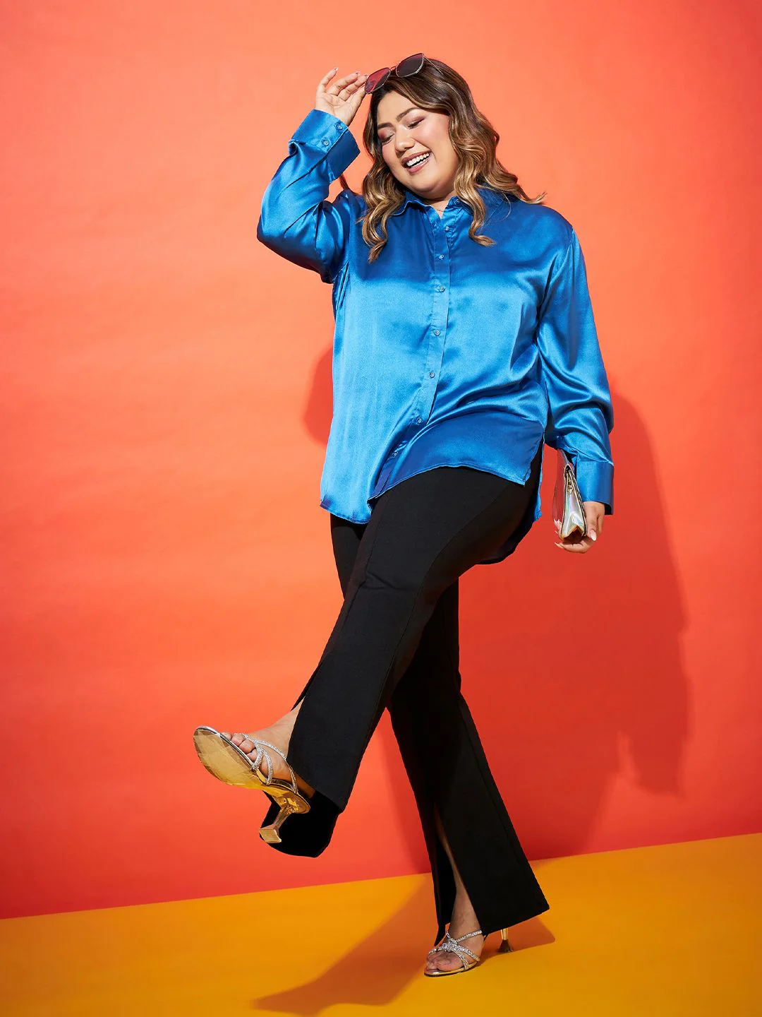 SASSAFRAS Curve Blue Comfort Spread Collar Opaque Satin Casual Shirt - Image 4
