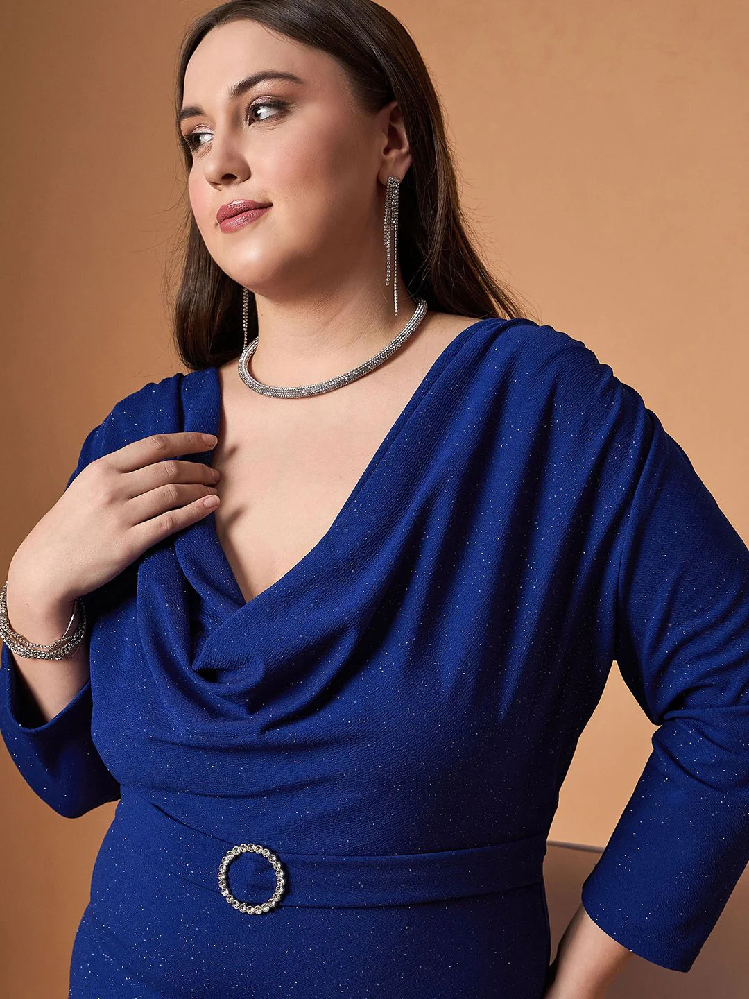 SASSAFRAS Curve Cowl Neck Bodycon Dress - Image 2
