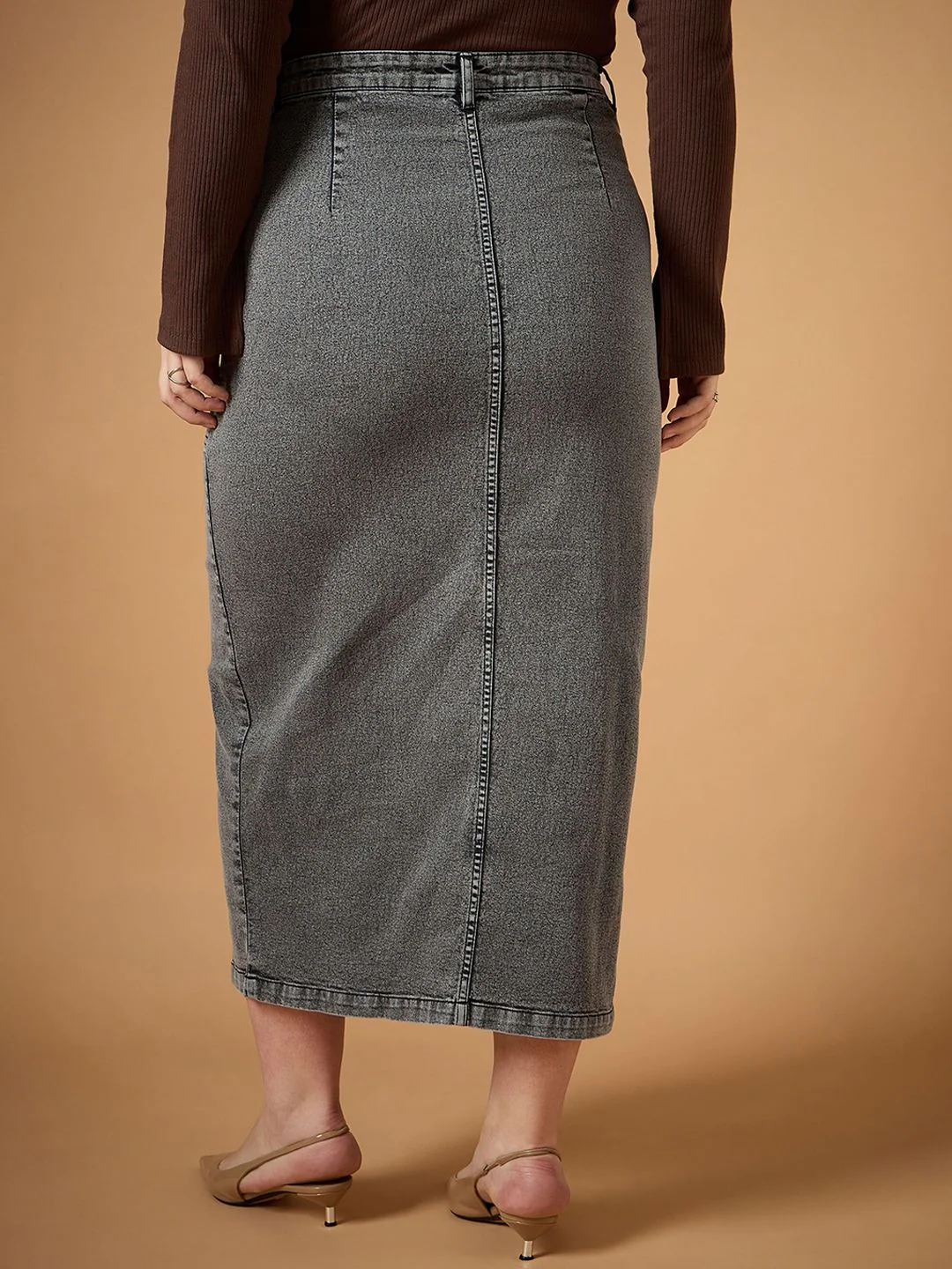 SASSAFRAS Curve Denim Front Slit Midi Skirt - Image 3