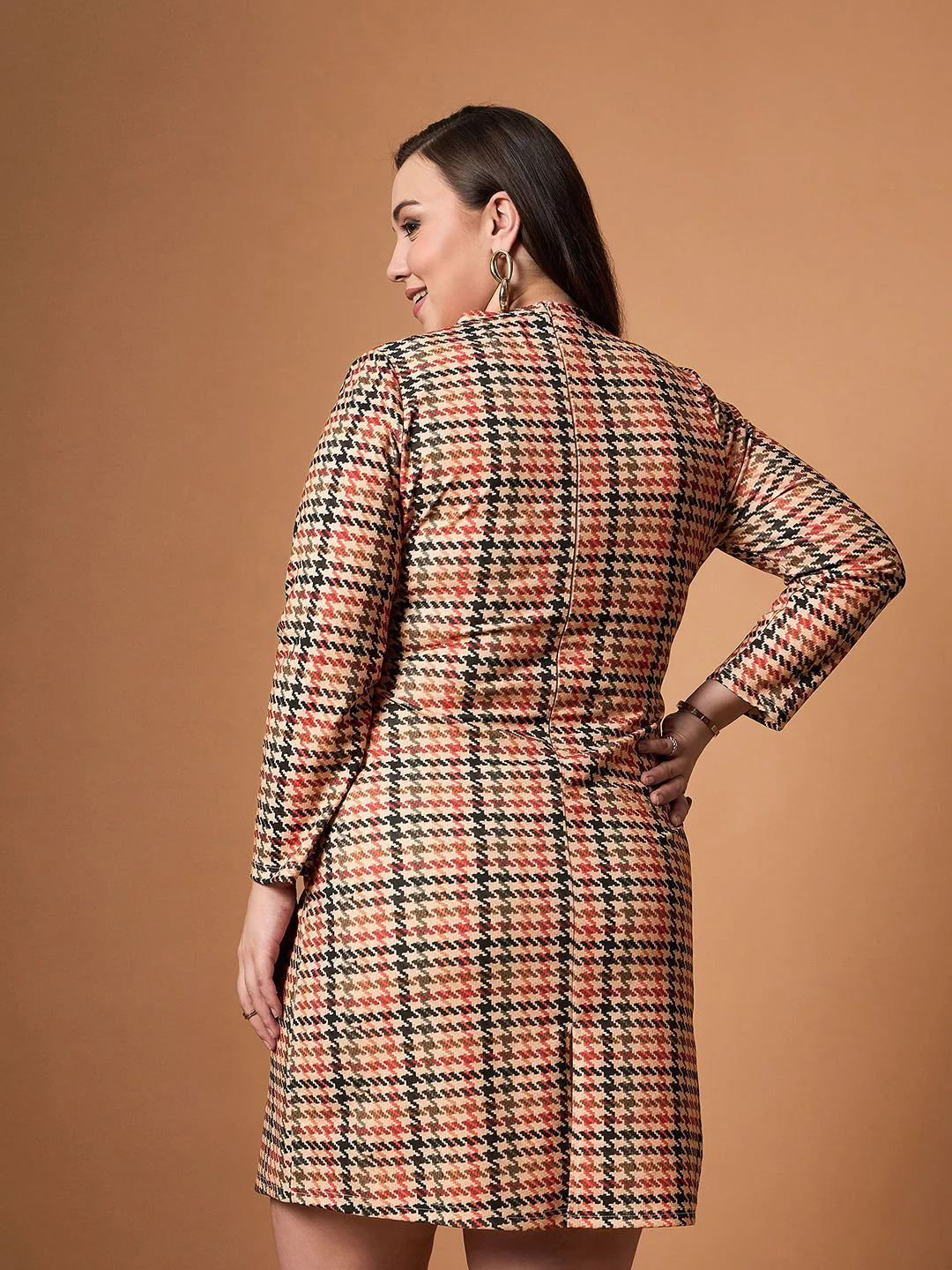 SASSAFRAS Curve Embellished Checked Sheath Dress - Image 4