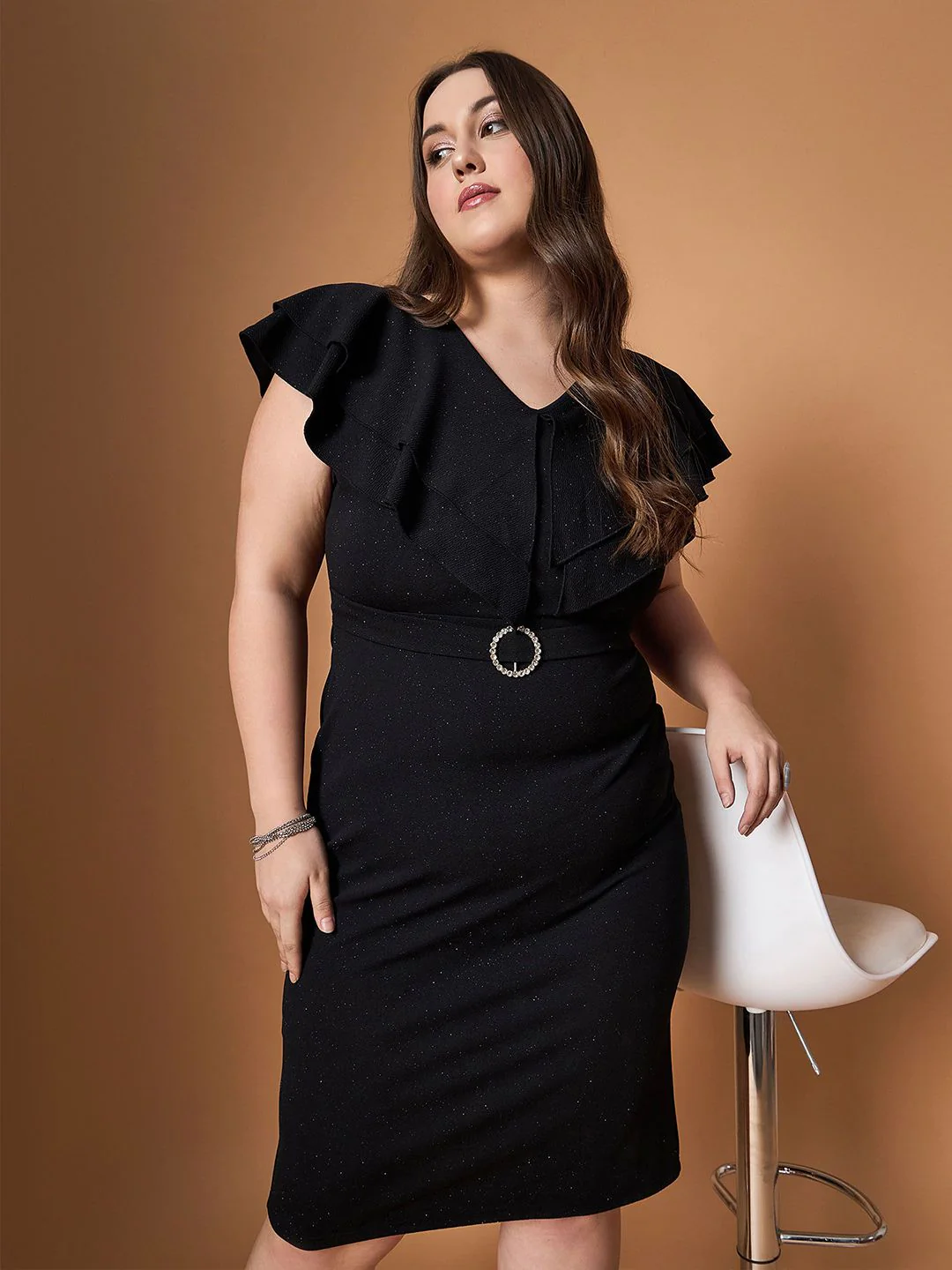 SASSAFRAS Curve Flutter Sleeve Bodycon Midi Dress - Image 6