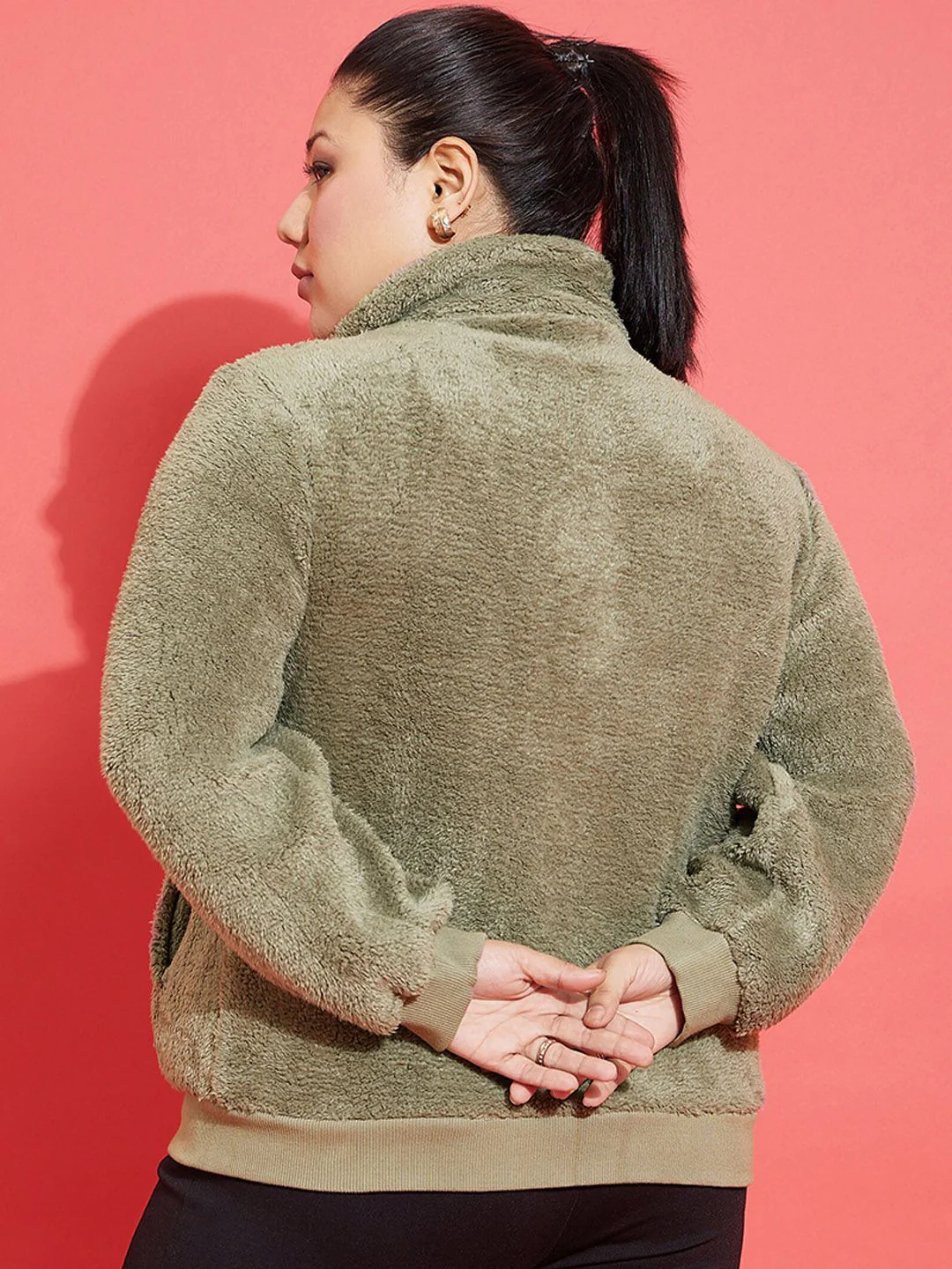 SASSAFRAS Curve Plus Size Grey Self Design Mock Collar Tailored Jacket - Image 5