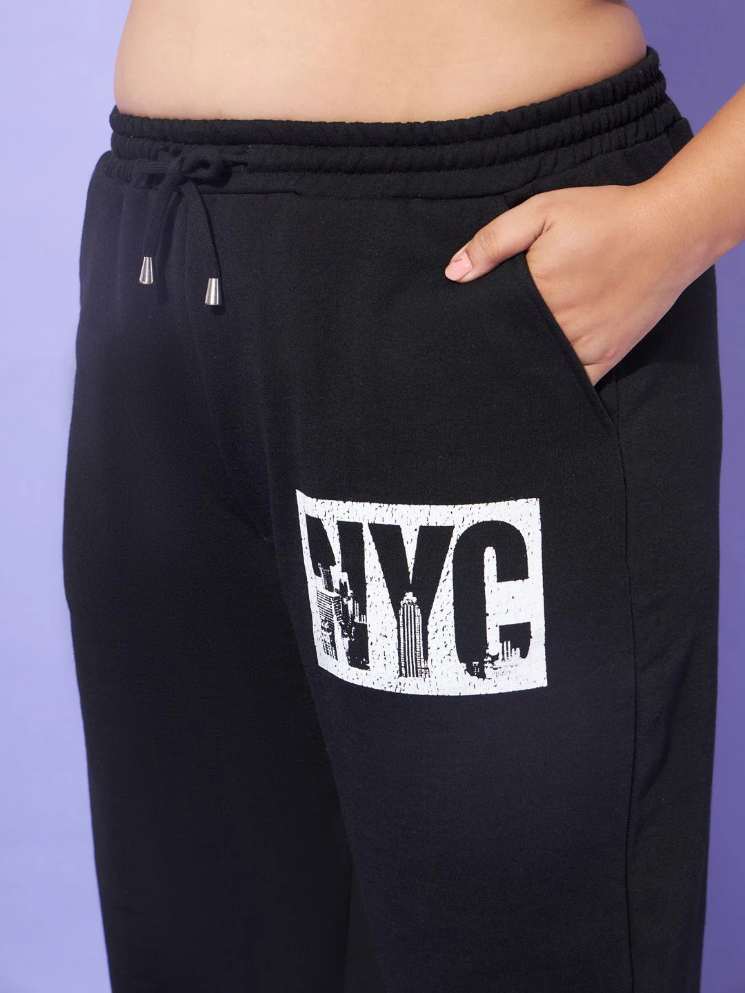 SASSAFRAS Curve Plus Size Hooded Neck Typography Printed Sweatshirt With Joggers Co-Ords - Image 3